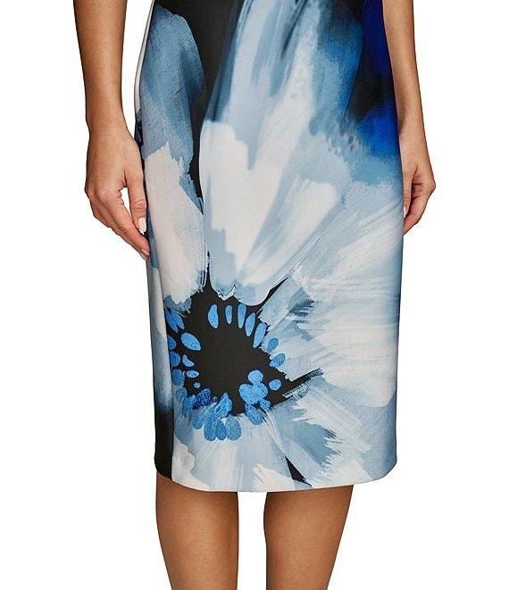 Donna Karan Crew Neck Sleeveless Floral Scuba Sheath Dress Product Image