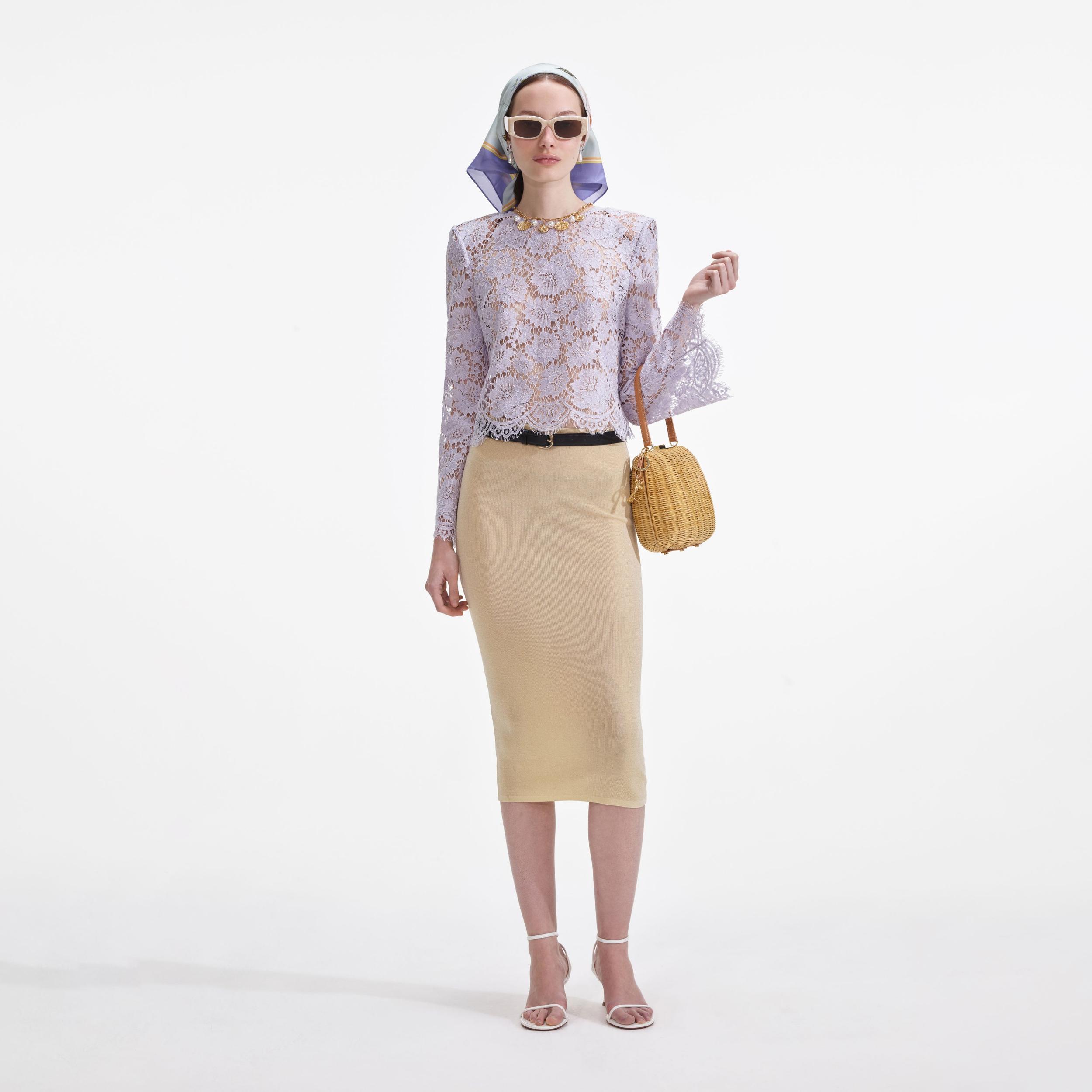 Yellow Viscose Knit Midi Skirt Product Image