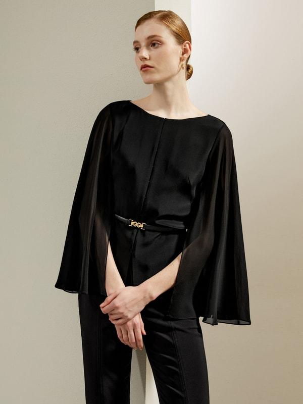 Crewneck Cape-Style Blouse Product Image