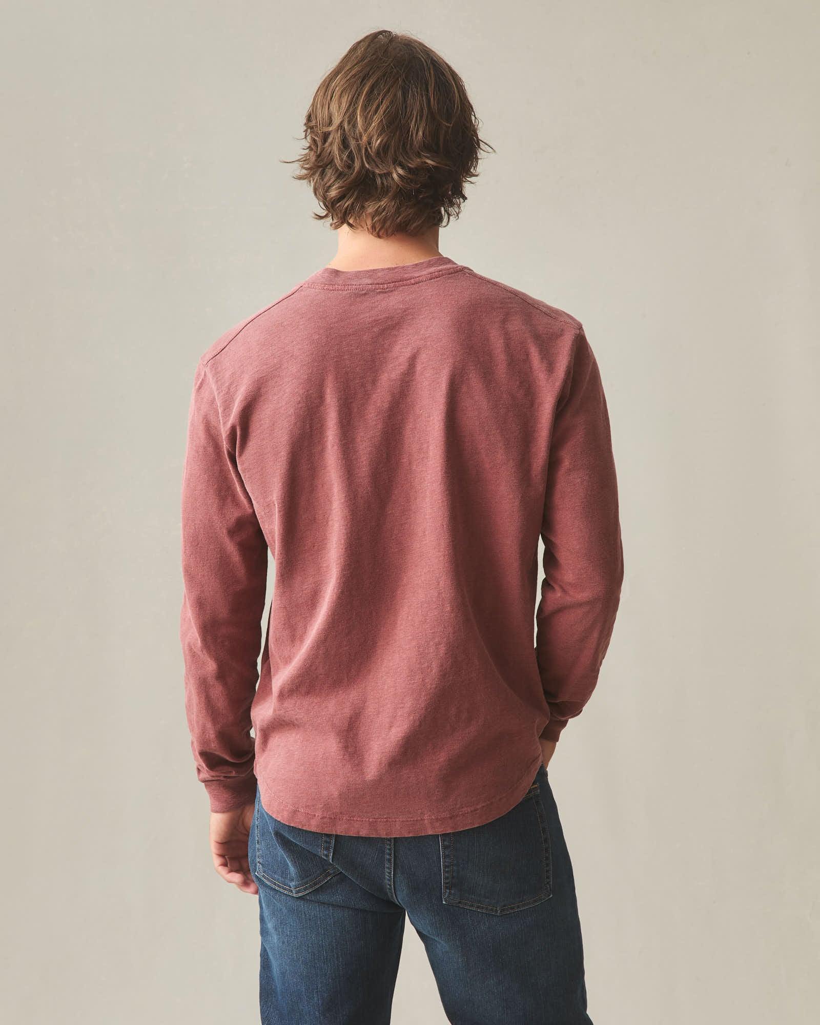 Men's Broken-In Premium Slub Long Sleeve Henley - Washed Redwood Male Product Image