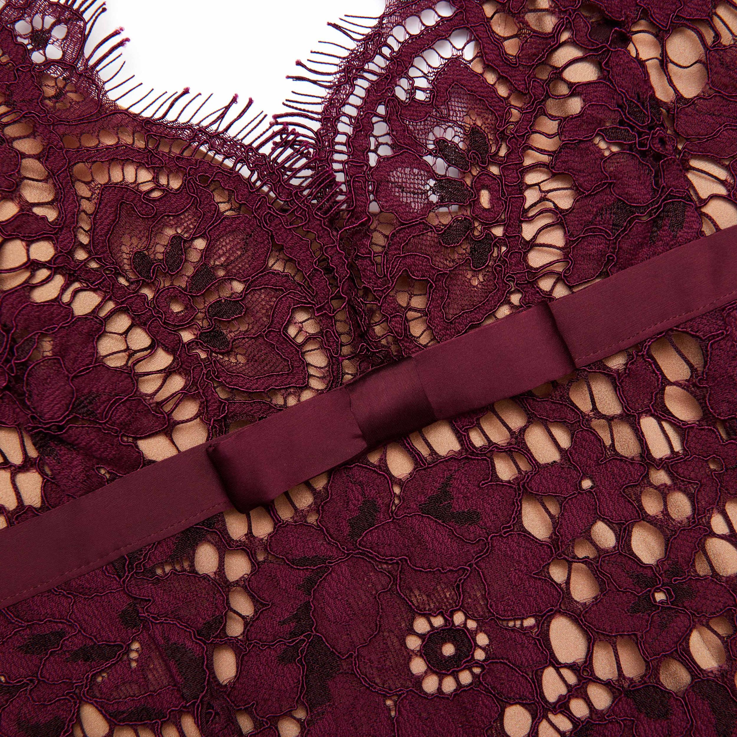 Burgundy Floral Lace Midi Dress Product Image
