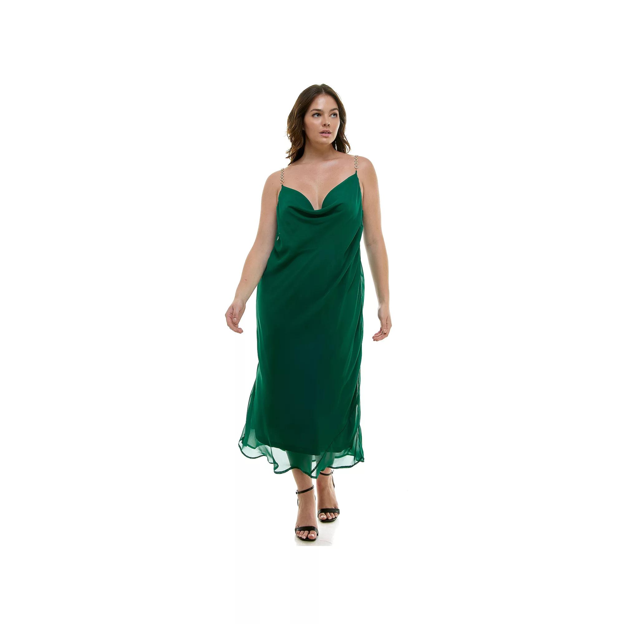 Plus Size Luxology Novelty Trim Slip Dress, Women's, Size: 1XL, Green Product Image