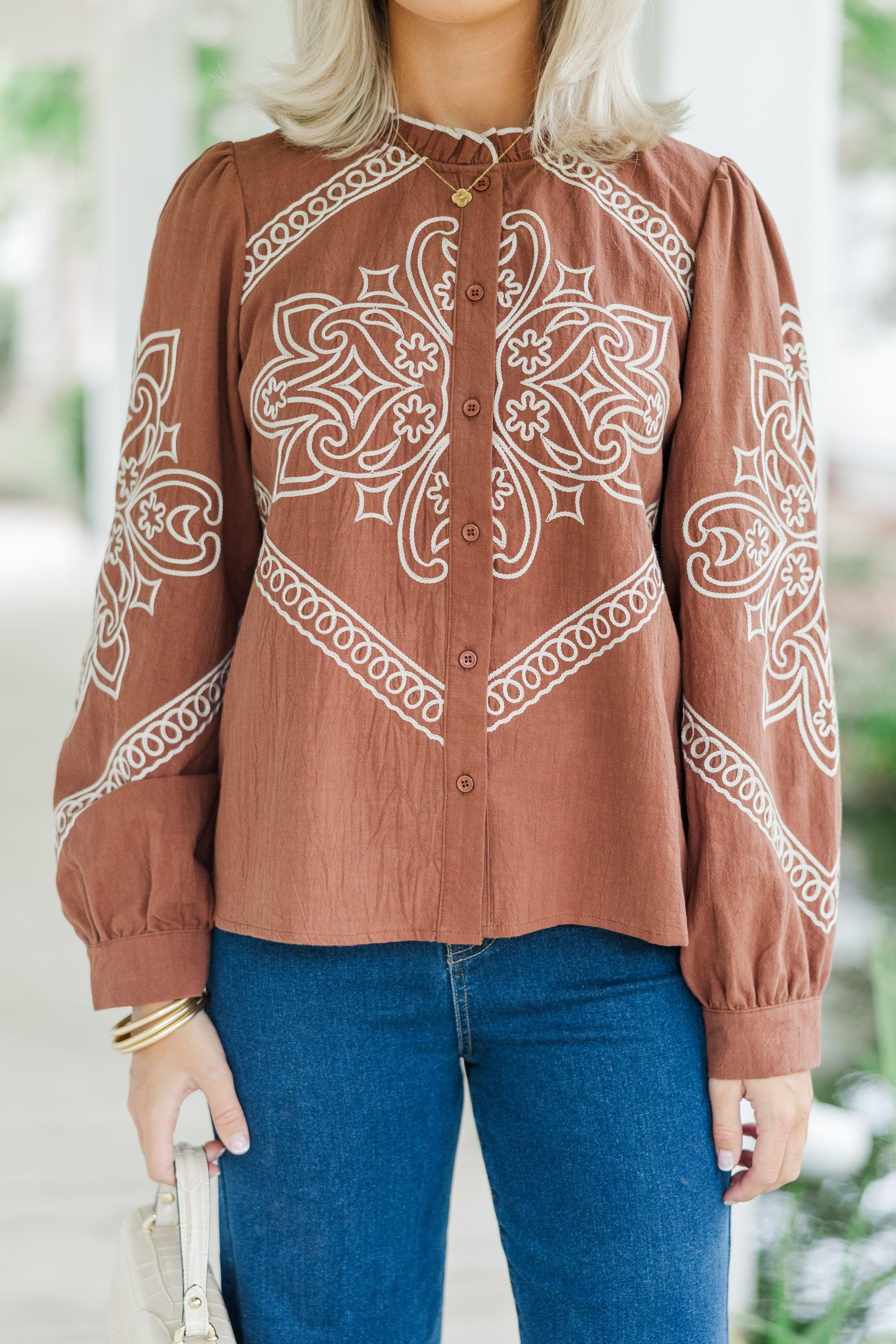 Western Discovories Mocha Brown Embroidered Blouse Female Product Image
