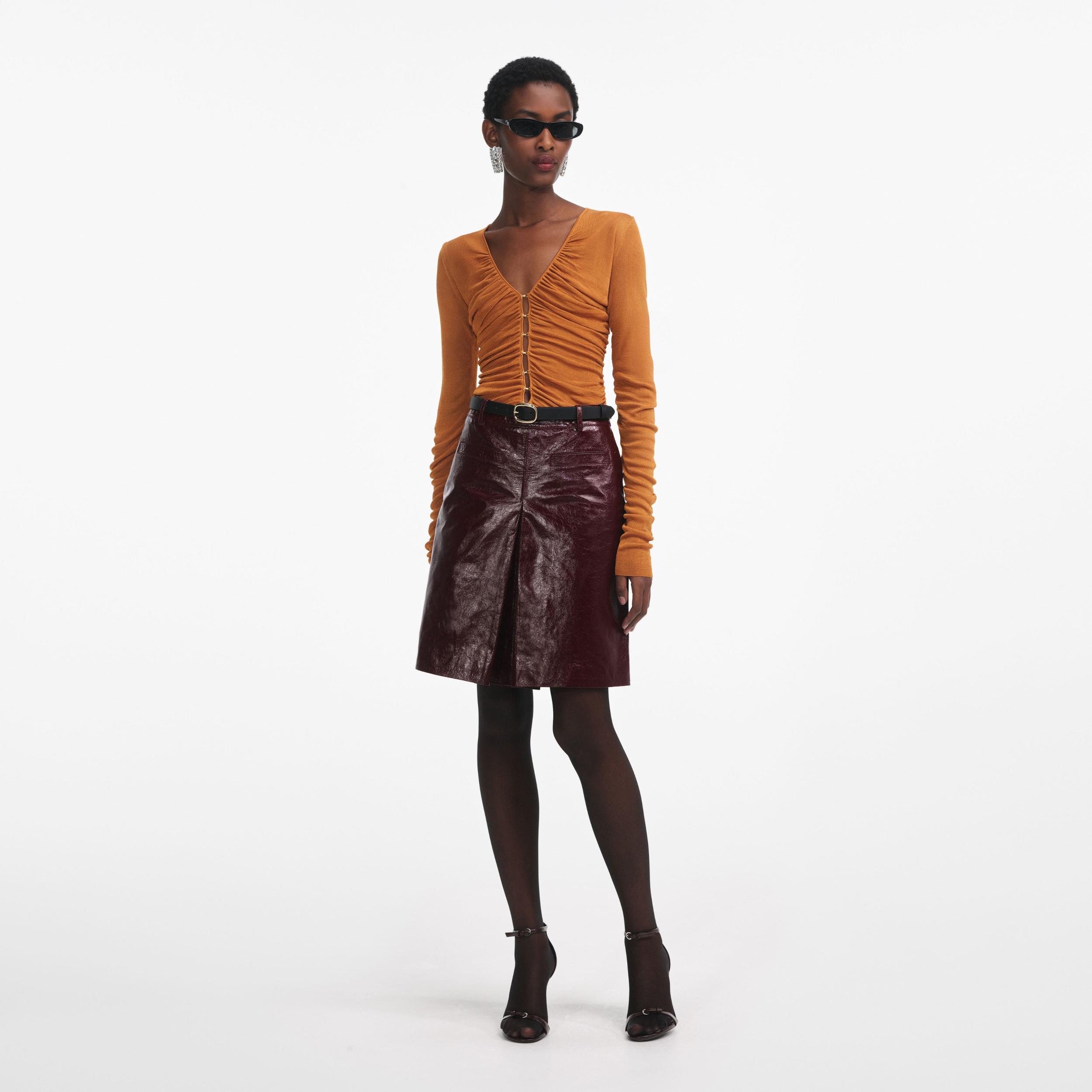 Burnt Orange V Neck Viscose Knit Top Product Image