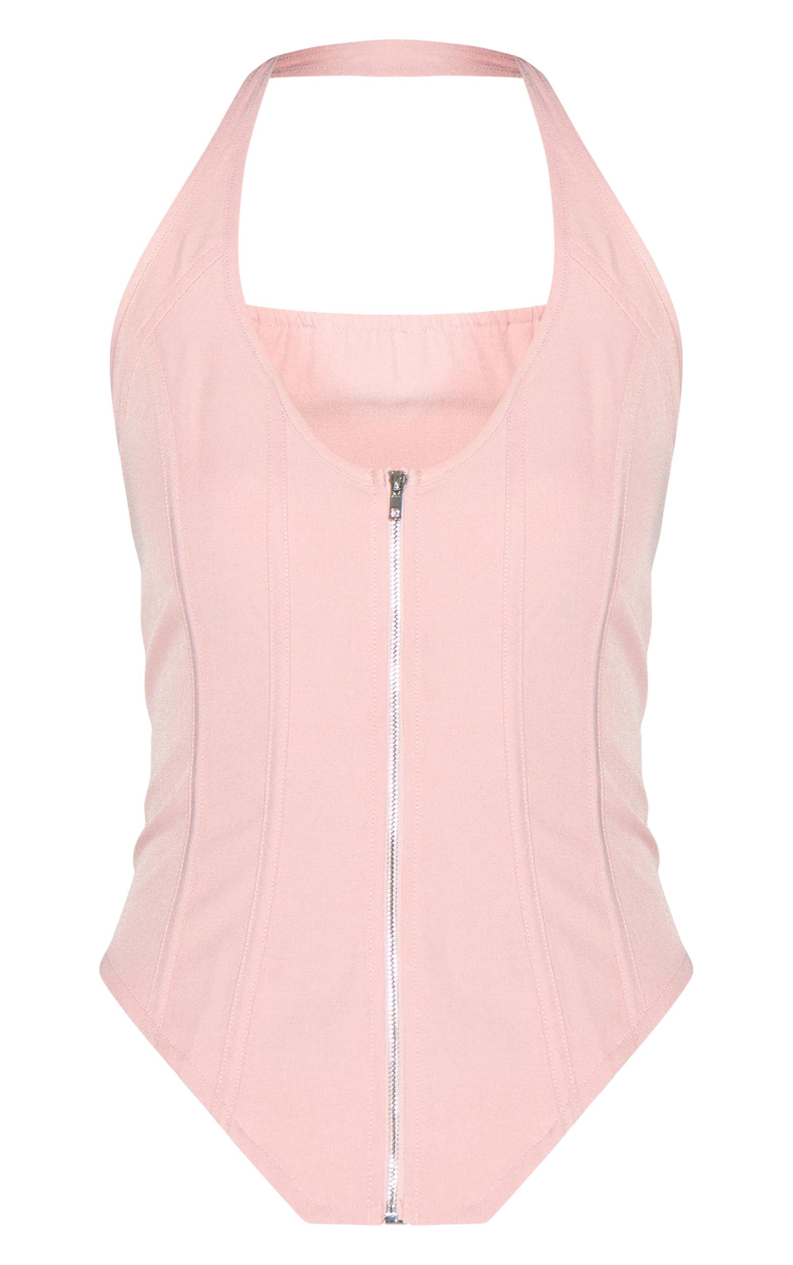 Pale Pink Boned Dip Hem Corset Product Image