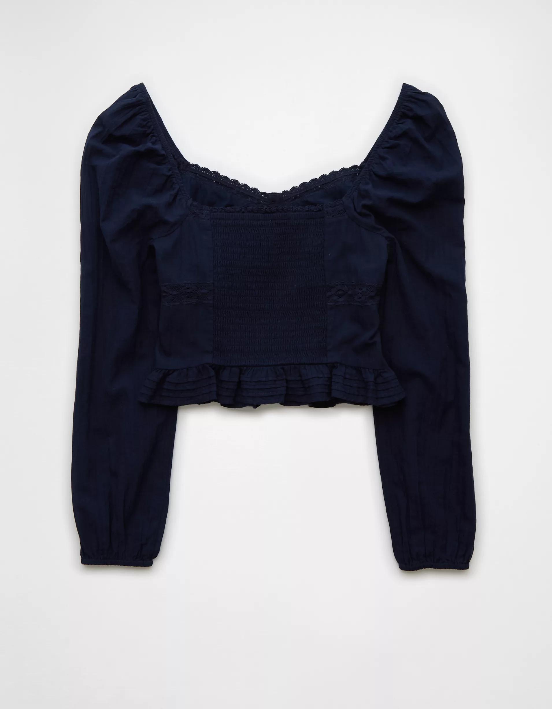 AE Long-Sleeve Cinched Blouse Product Image