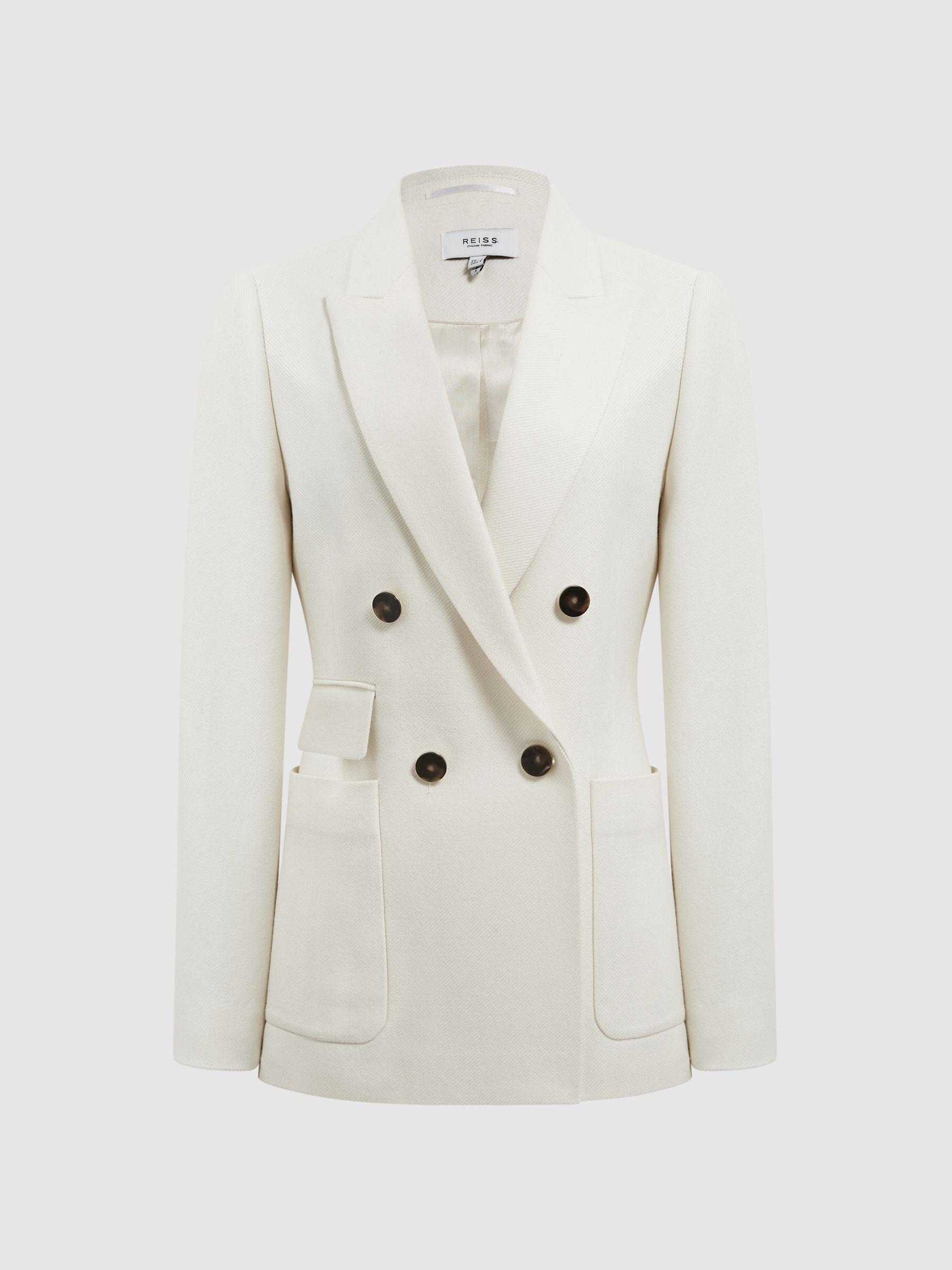 Double Breasted Twill Blazer in White Product Image