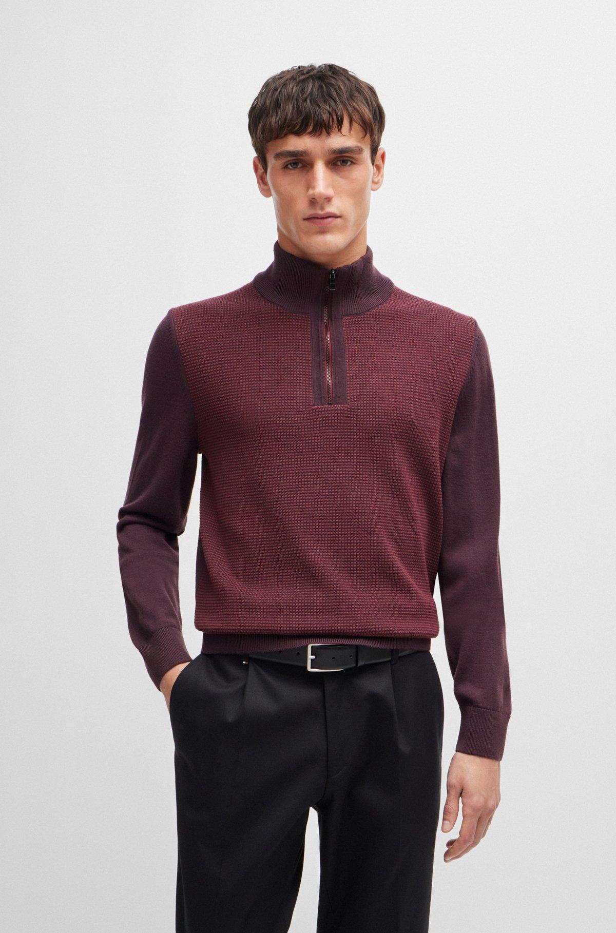 Zip-neck sweater with mixed structures Product Image