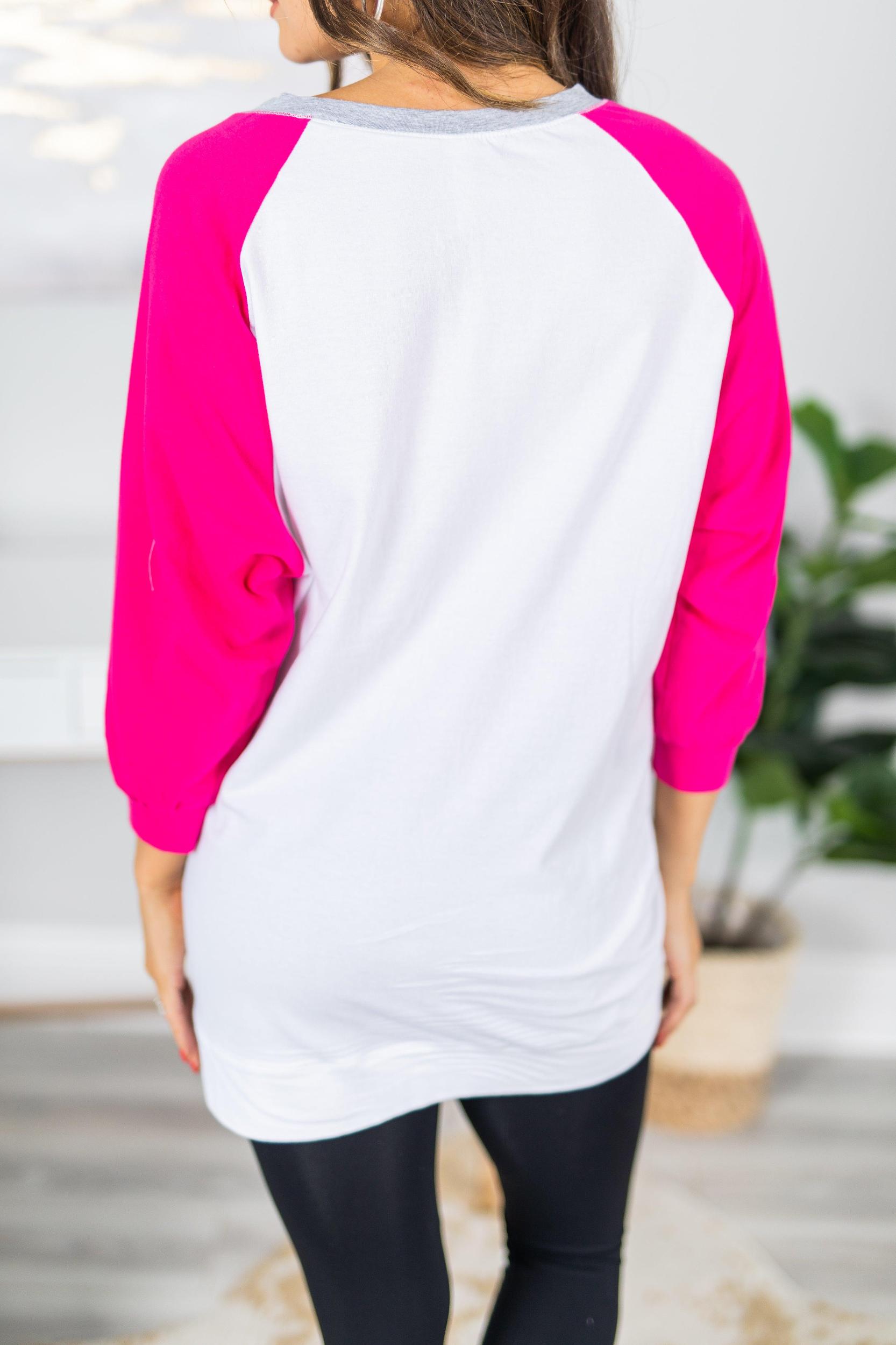 Slouchy Dolman Fuchsia Pink Raglan Tunic w/Pocket Female Product Image