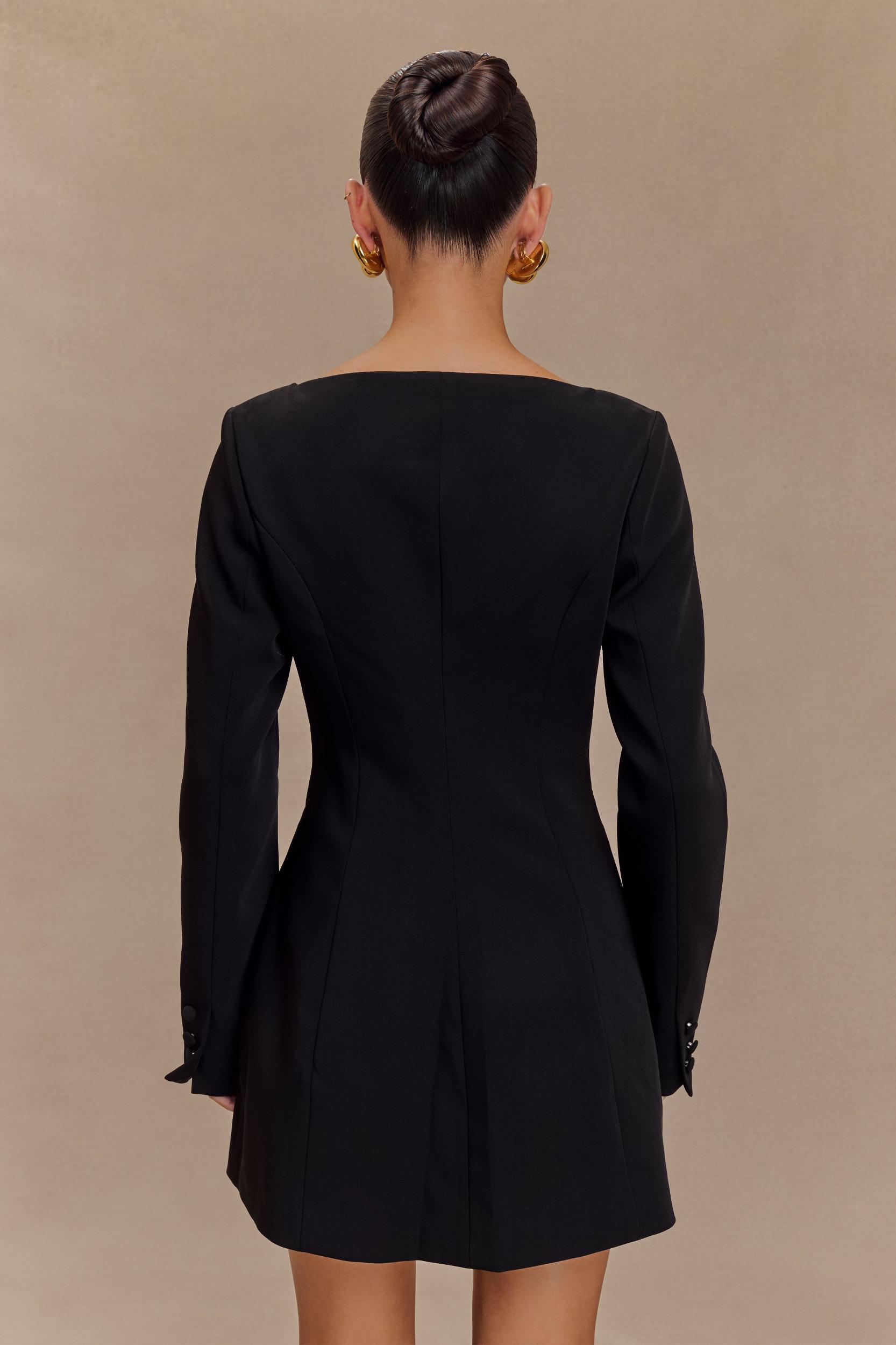 Jolie Boat Neck Suiting Mini Dress - Black Product Image