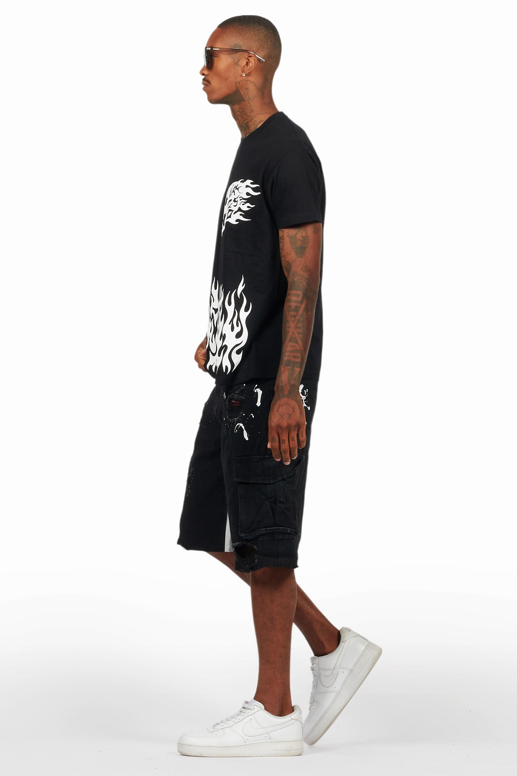 Bubble Black/White T-Shirt/Denim Short Set Male Product Image