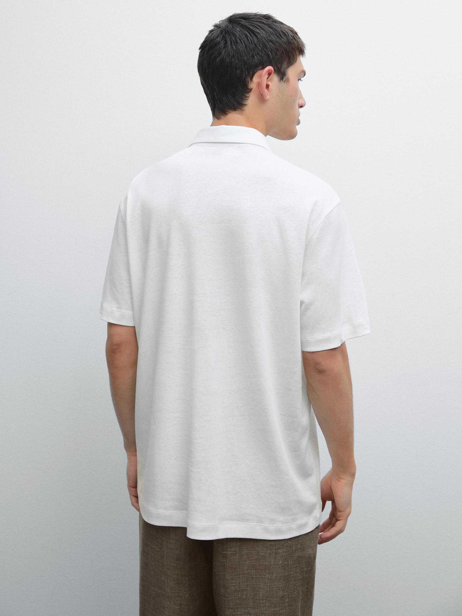 Short sleeve linen blend polo shirt Product Image