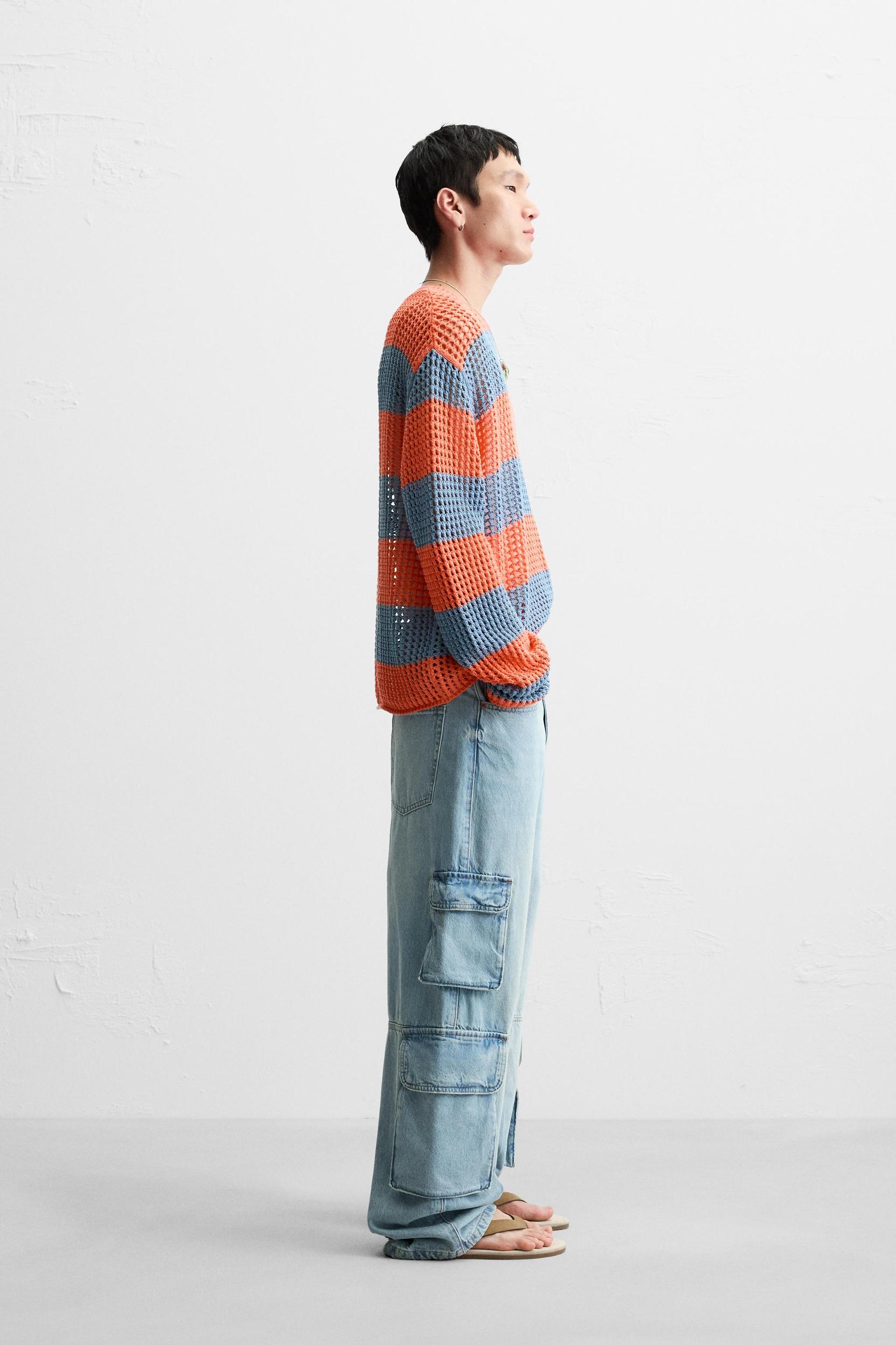 STRIPED OPEN WEAVE SWEATER Product Image