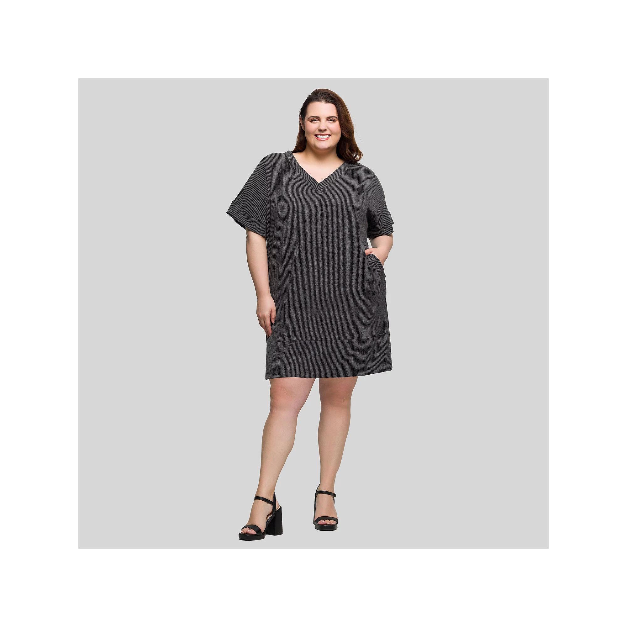 Plus Size 24Seven Comfort Apparel V-Neck Pocket T-Shirt Dress, Women's, Size: 3XL, Green Product Image