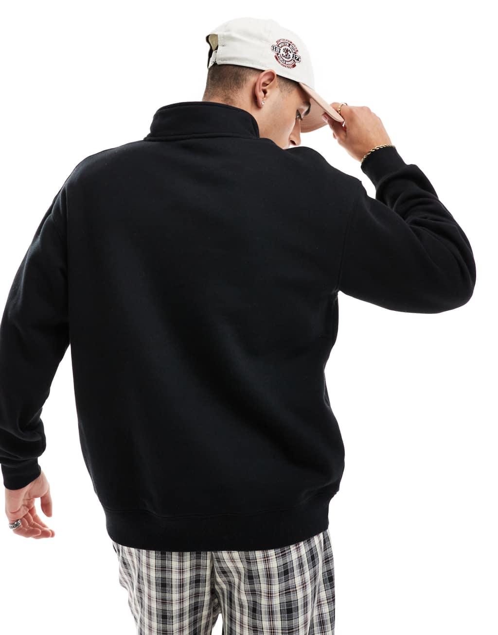 Cotton On graphic detail quarter zip sweatshirt in black Product Image