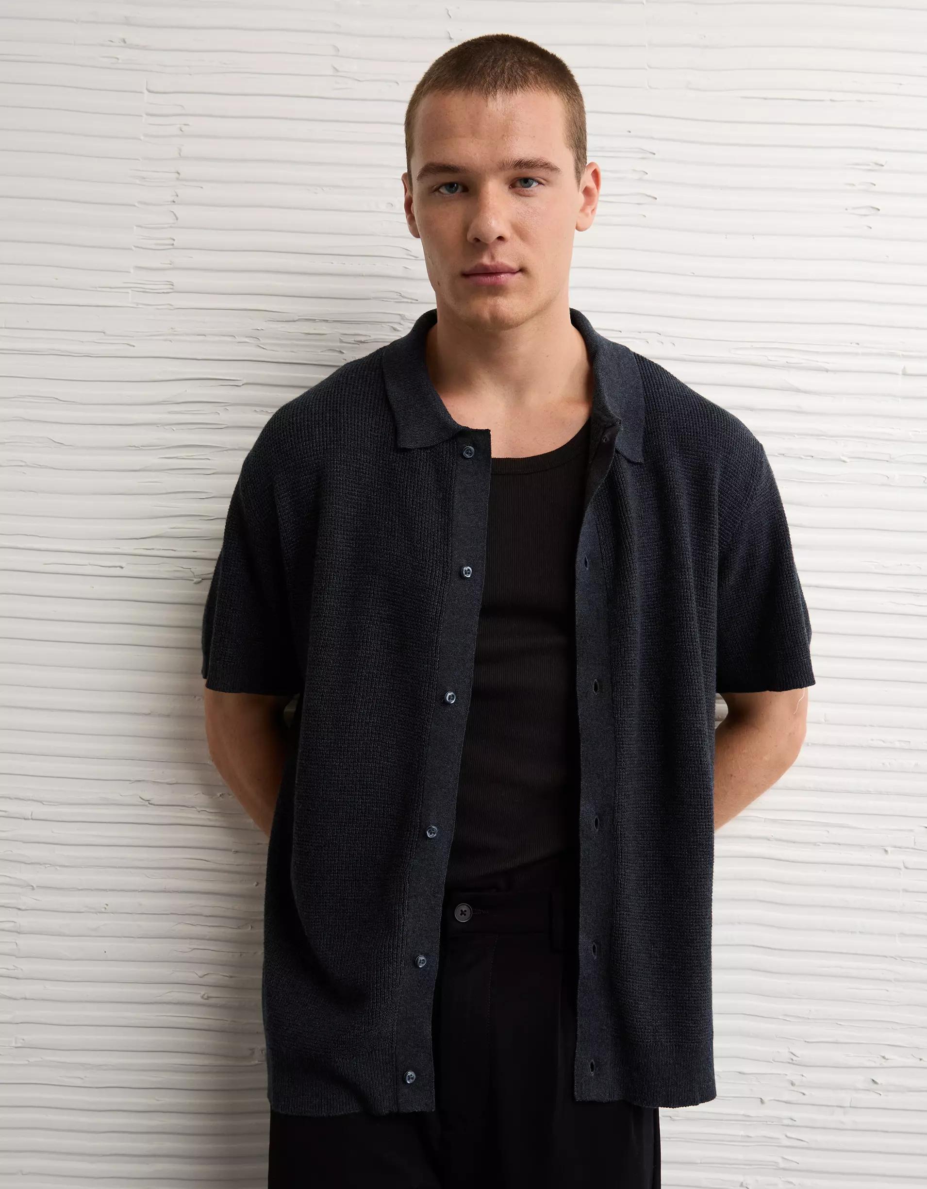 AE Waffle Button-Up Polo Shirt Product Image