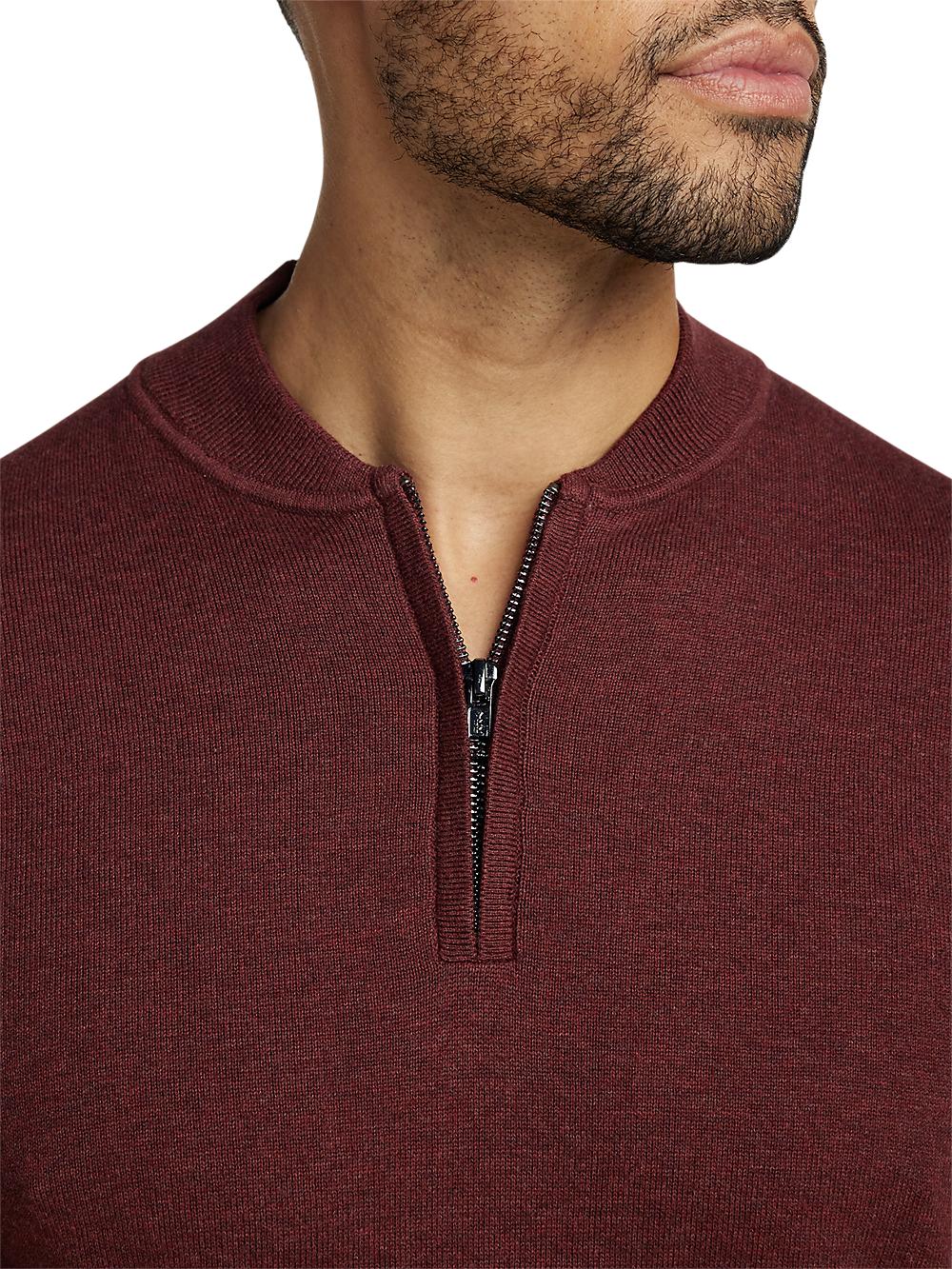 Cotton Quarter Zip Mock Neck Sweater - Burgundy Product Image
