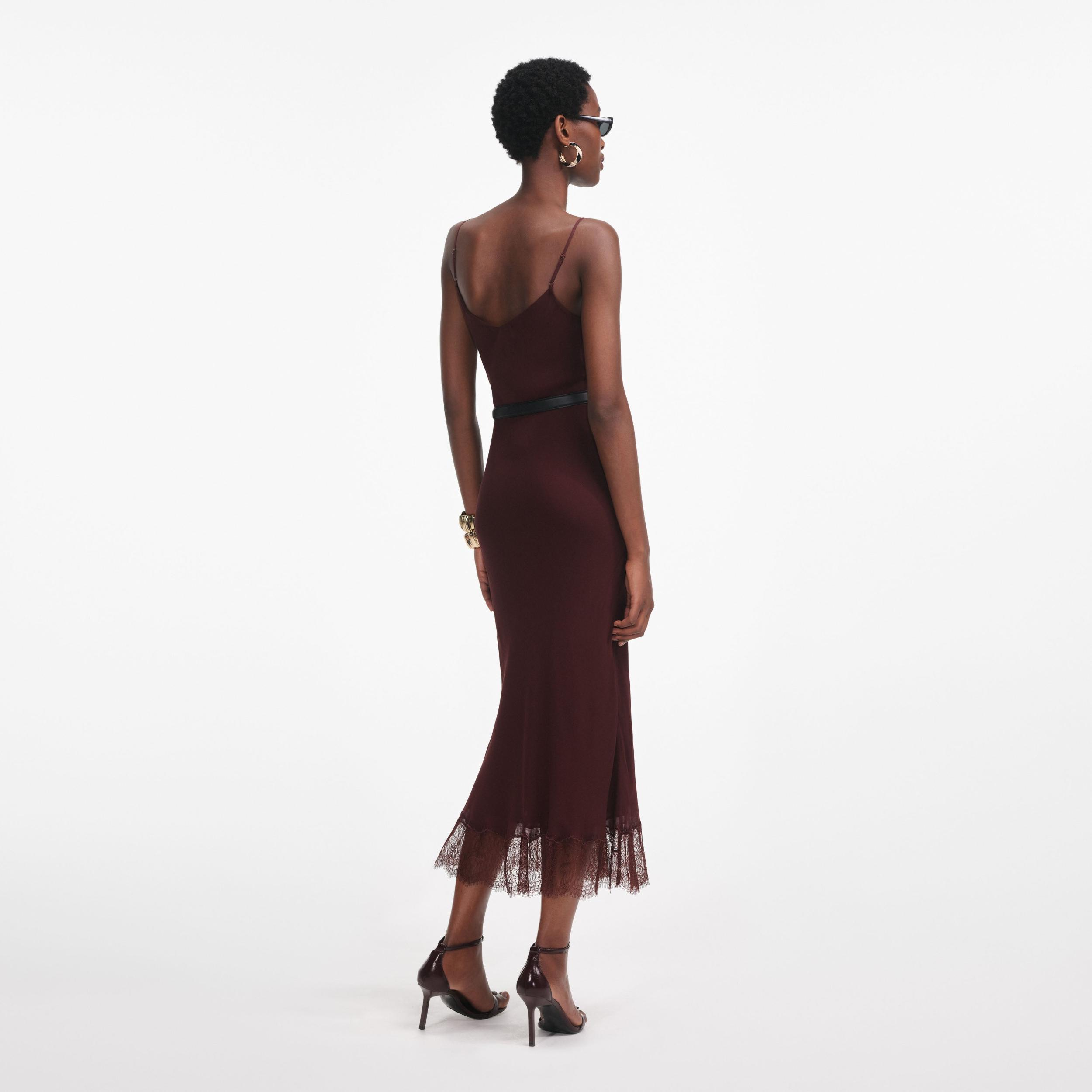 Brown Lace Insert Midi Dress Product Image