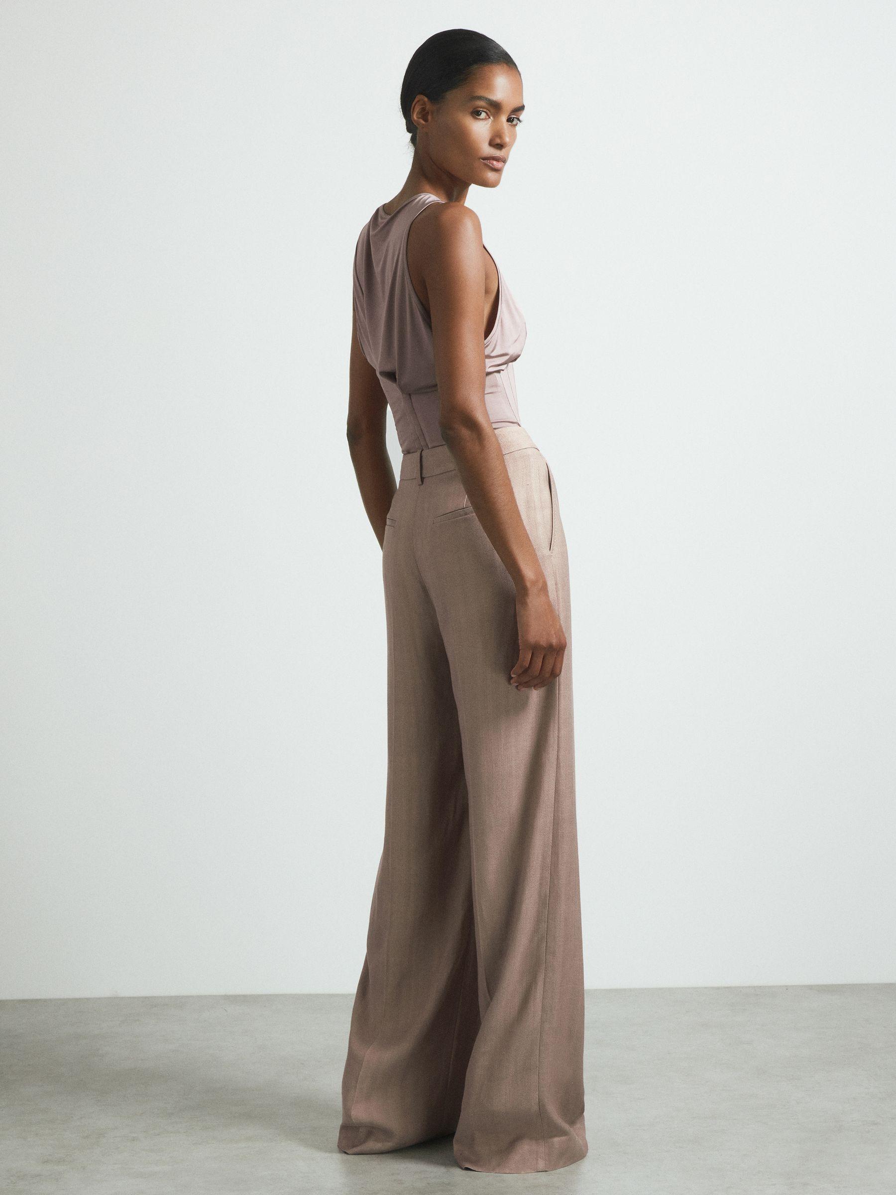 Atelier Tailored Wide Leg Suit Trousers With Linen in Pink Product Image