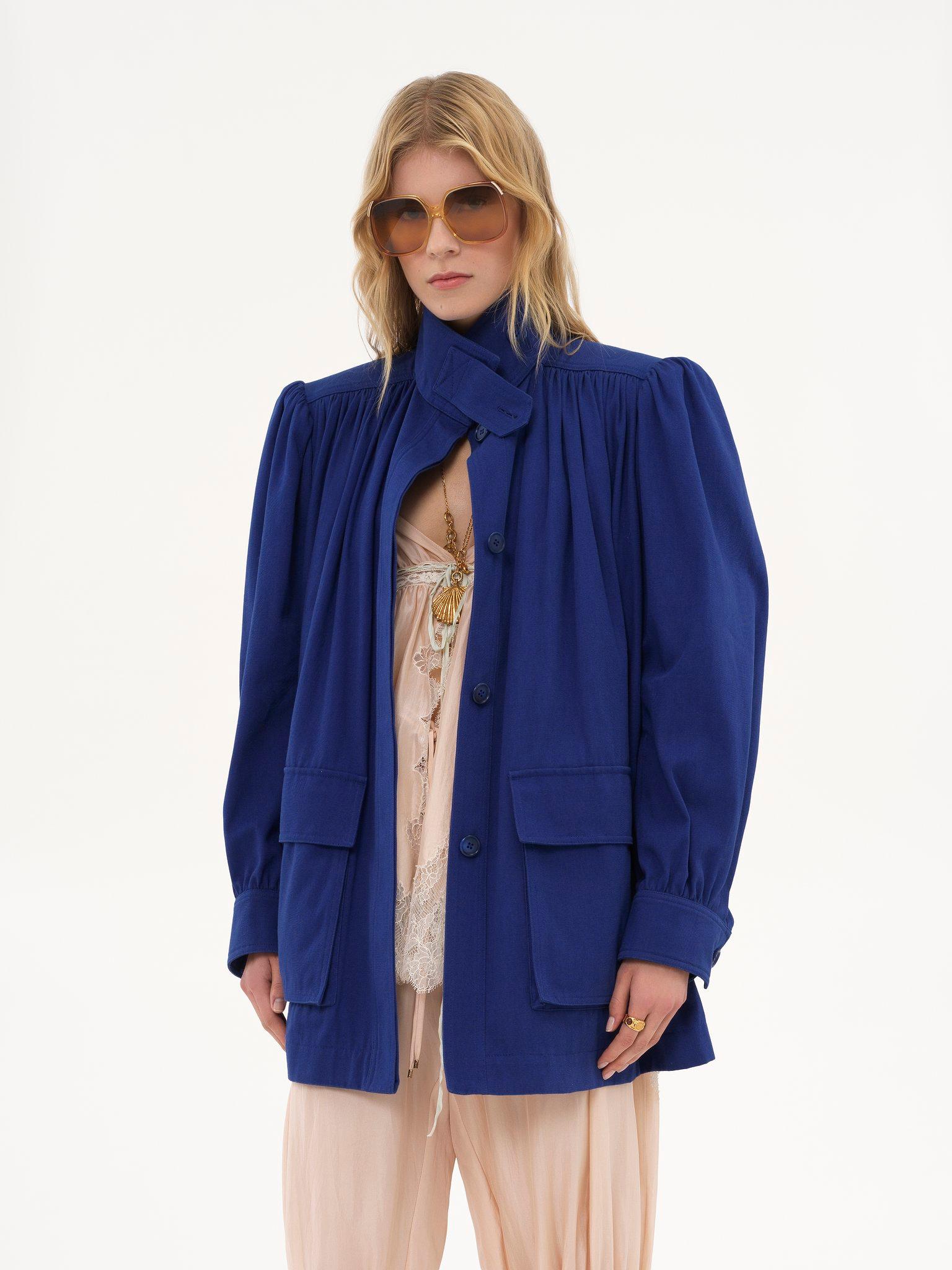 High-neck utilitarian jacket in cotton canvas Product Image