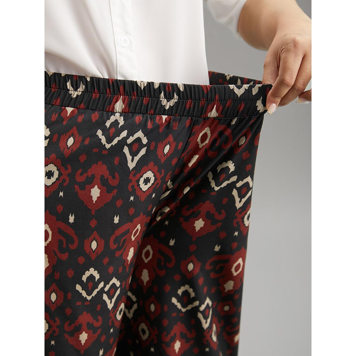 Plus Size Moroccan Print Elastic Waist Wide Leg Pants Women Black Vacation Wide Leg High Rise Dailywear Pants BloomChic 30/6X Product Image