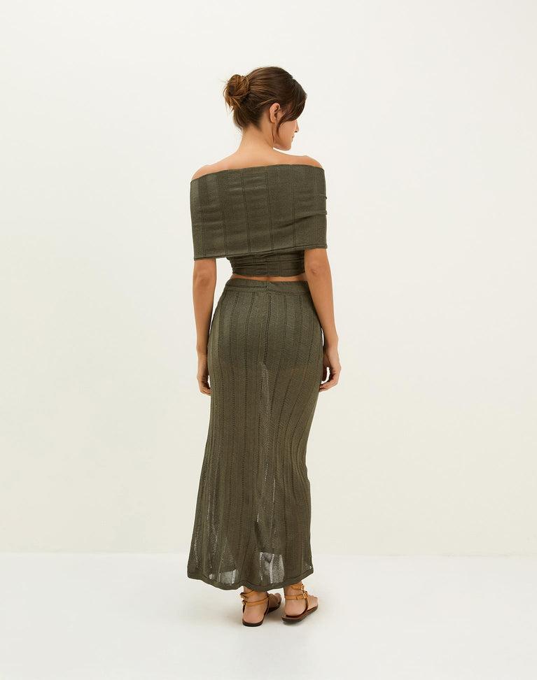 Knit Solaro Bardot Top - Evergreen Product Image