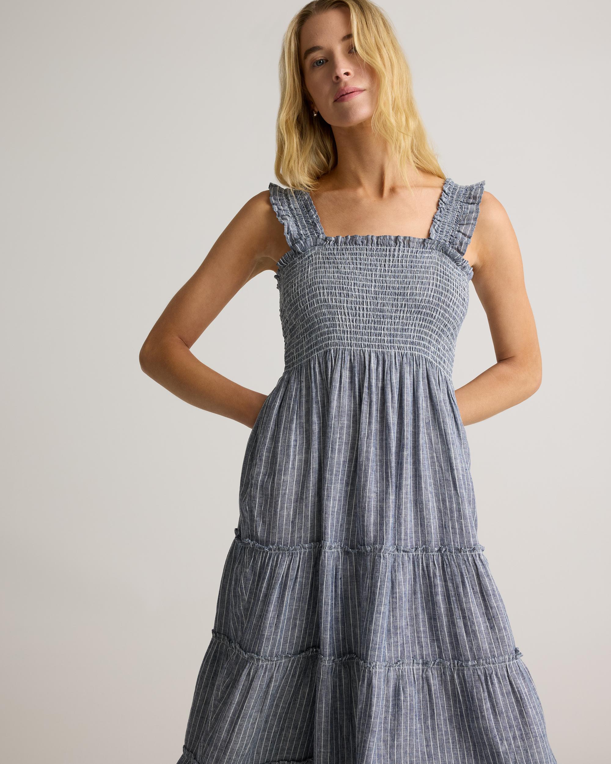 Quince | Women's 100% European Linen Smocked Midi Dress Product Image