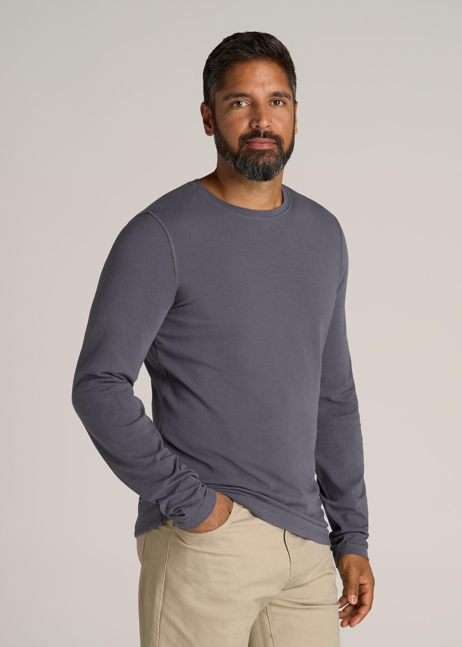 The Essential SLIM-FIT Long Sleeve Tee for Tall Men in Grey Blue Male Product Image