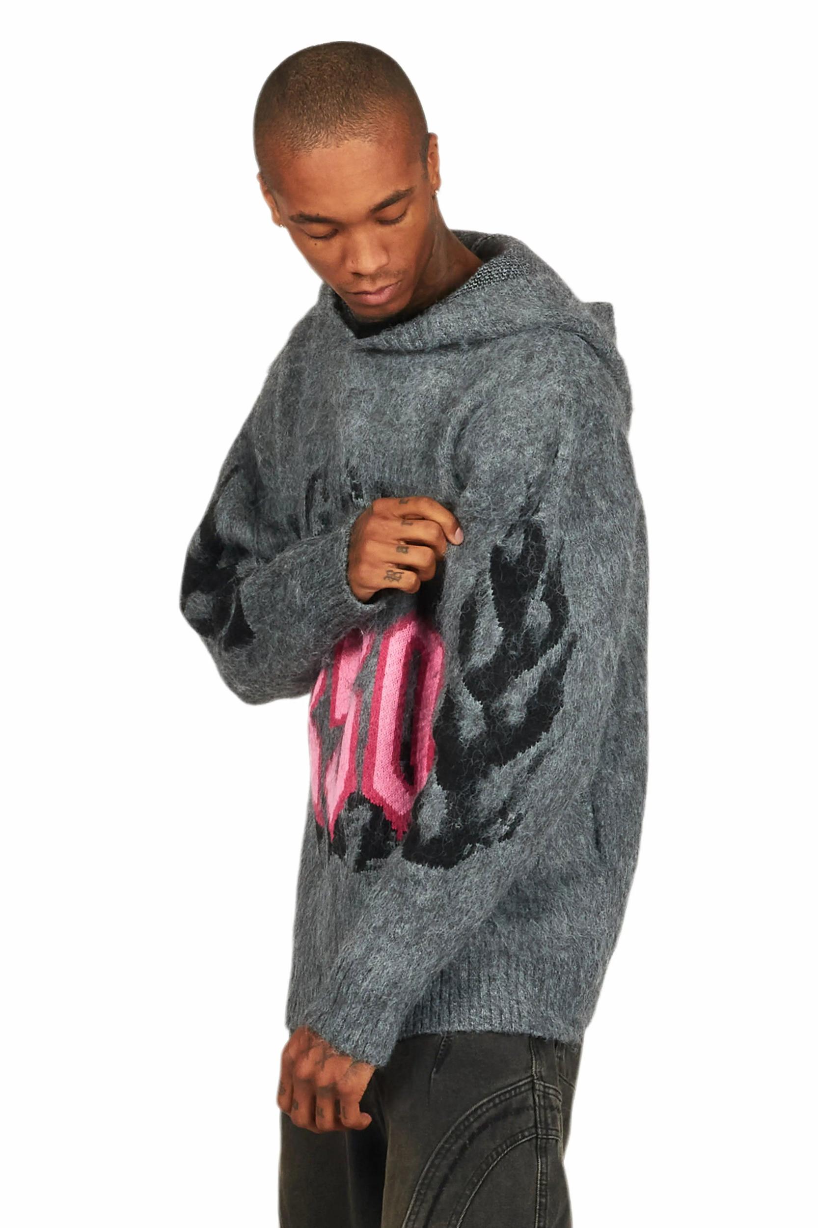 Boaz Heather Grey Graphic Mohair Hoodie Male Product Image