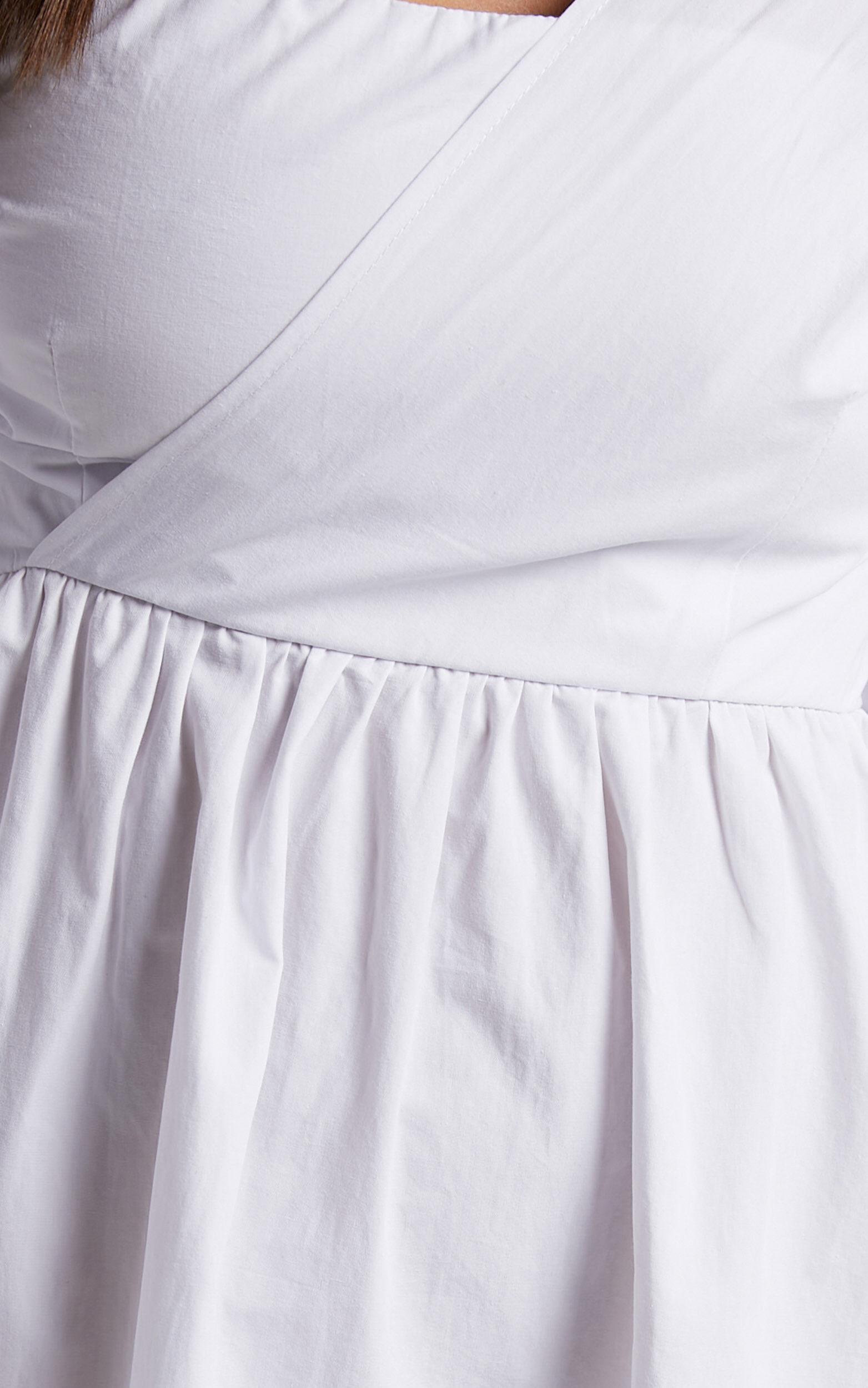 Sula Mini Dress - Asymmetric Off One Shoulder Puff Sleeve Dress in White Product Image