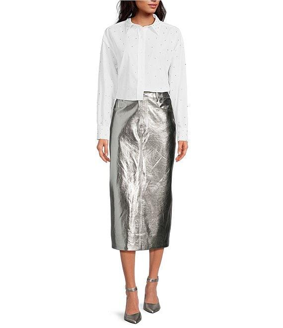 Gianni Bini Gianni Metallic Coated High Rise Midi Skirt Product Image