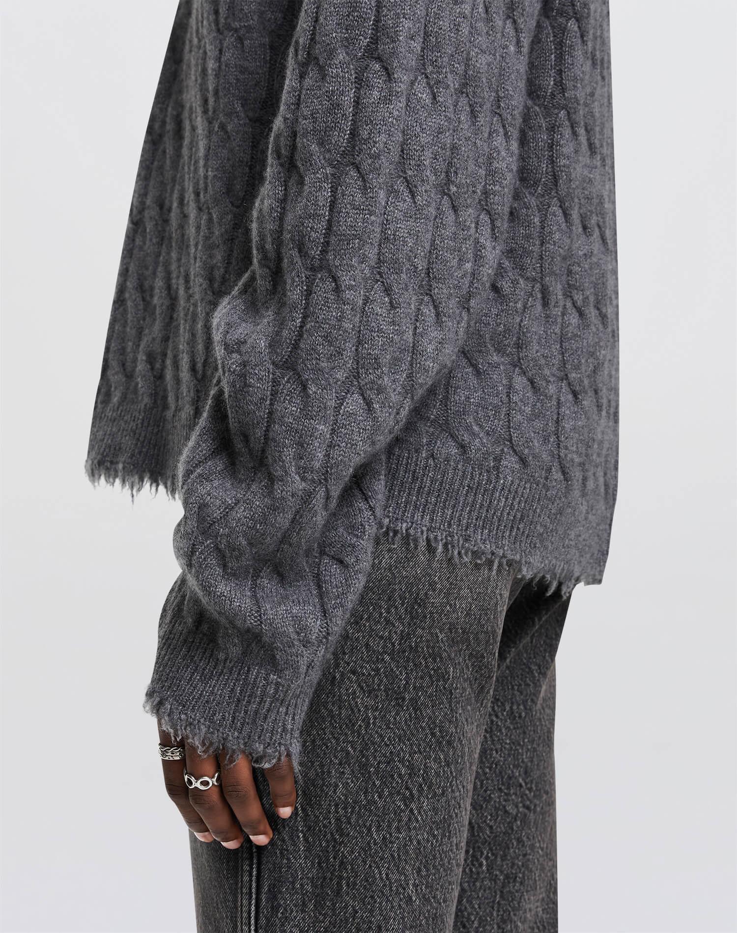 Cashmere Cable V Neck Pullover - Grey Heather Product Image