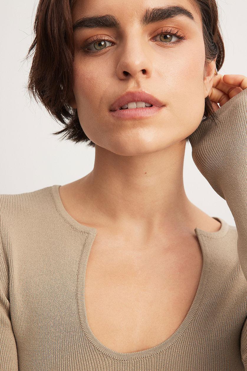 Deep Neck Rib Knit Top Product Image