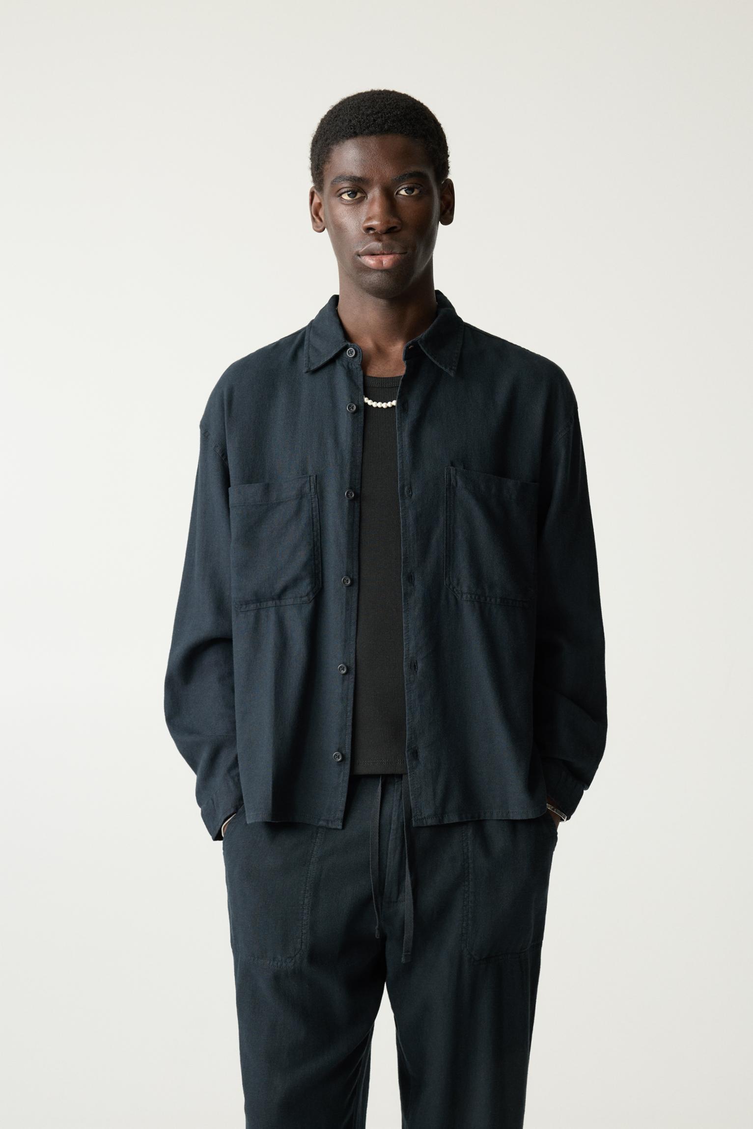 Long sleeve linen blend shirt Product Image