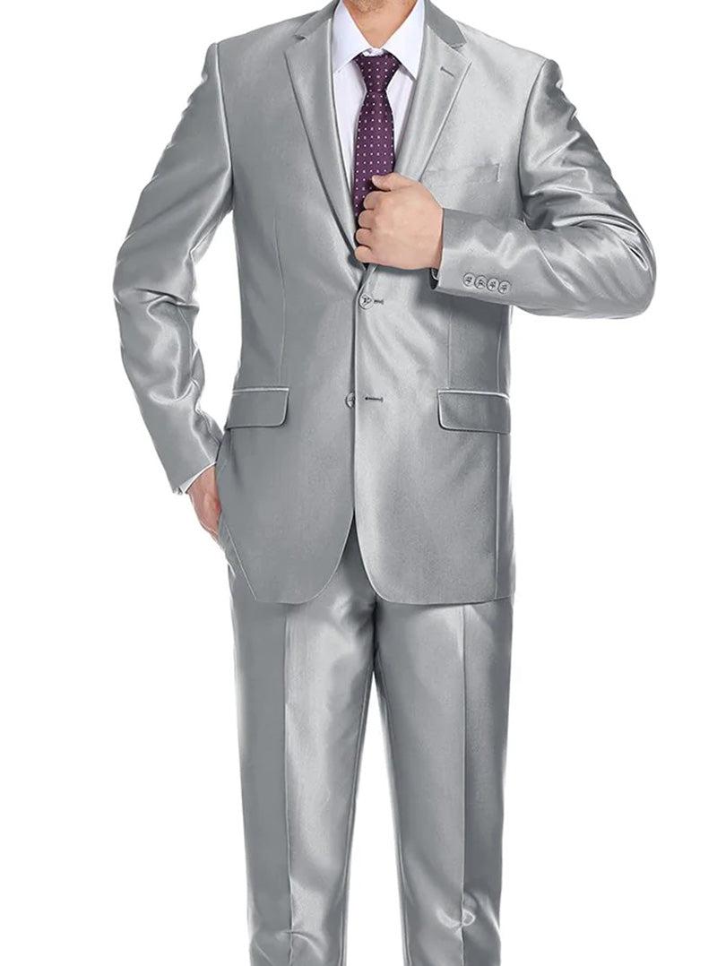 Gray Slim Fit Sharkskin Italian Styled 2 Piece Suit Product Image
