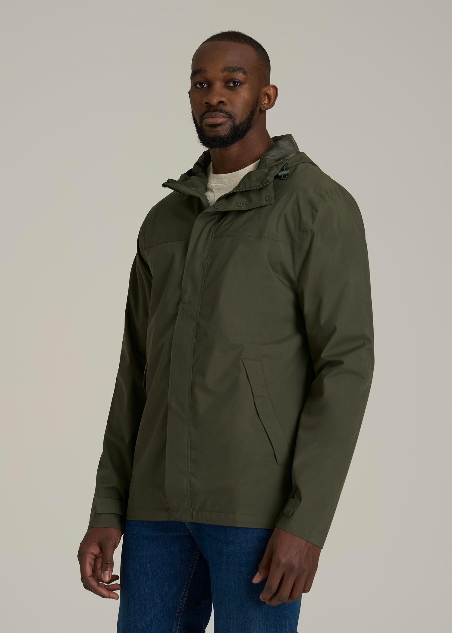 Lightweight Rain Jacket for Tall Men in Dark Olive Green Male Product Image