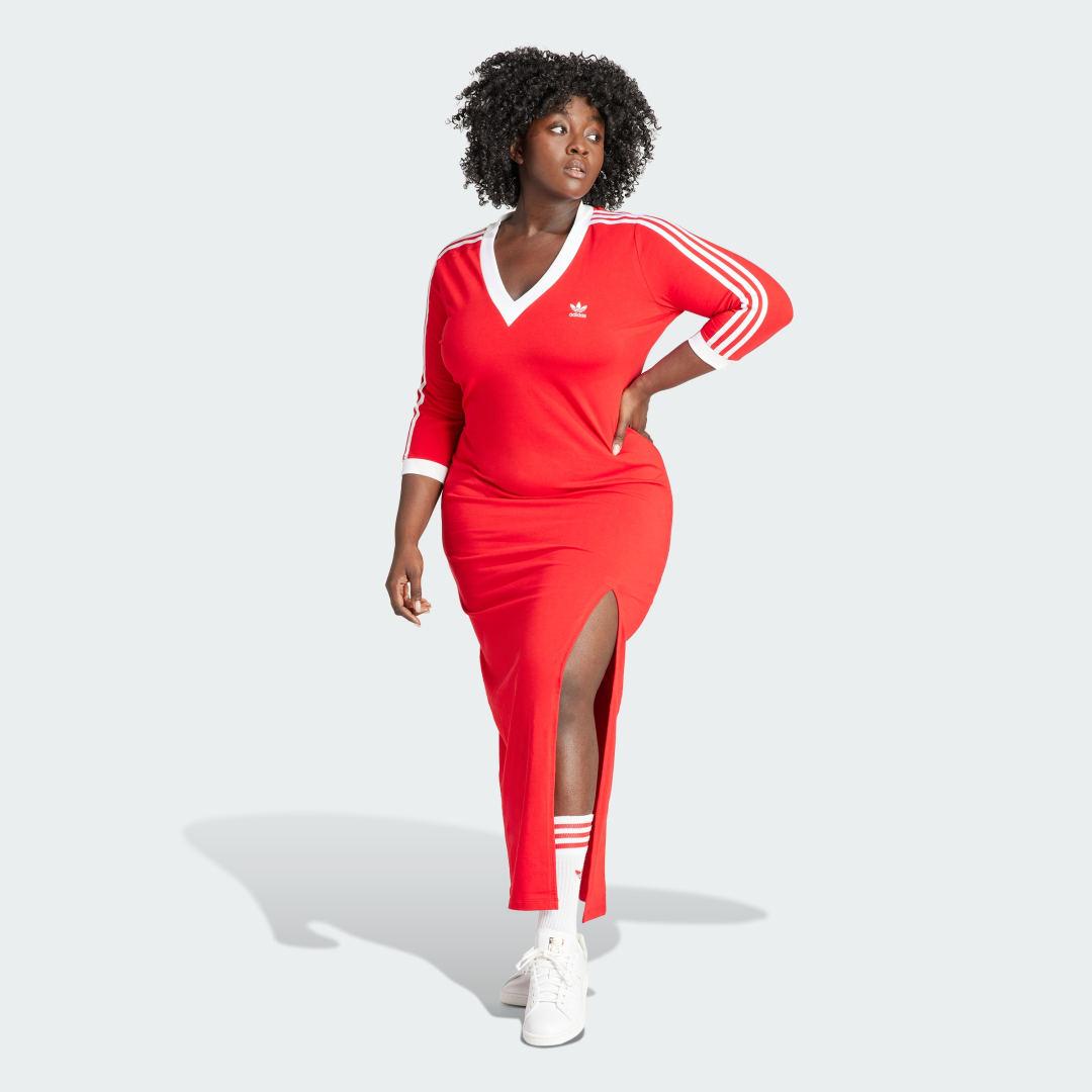 adidas Womens adicolor Classics 3 Stripes V-Neck Midi Dress Product Image
