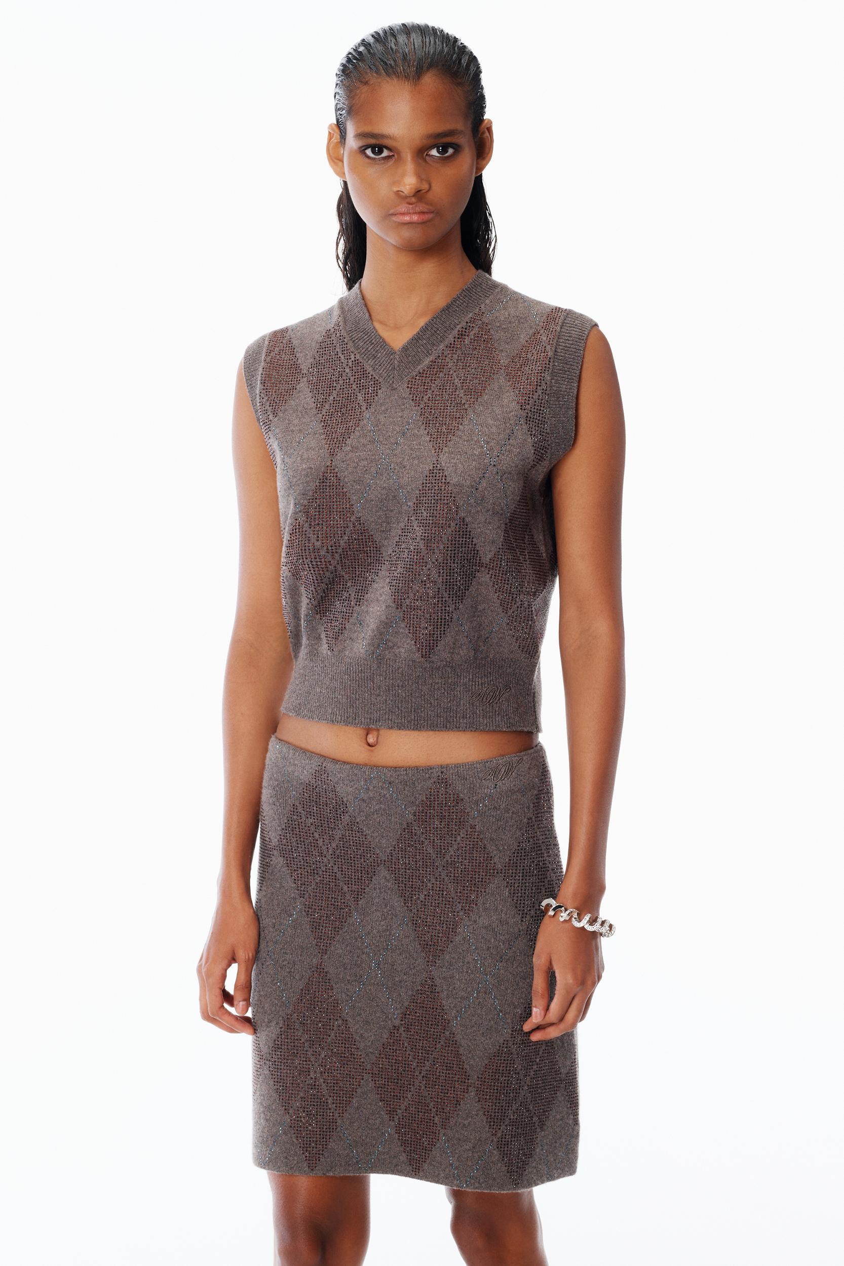 Crystal Hotfix Argyle Wool-blend Tennis Skirt  Product Image