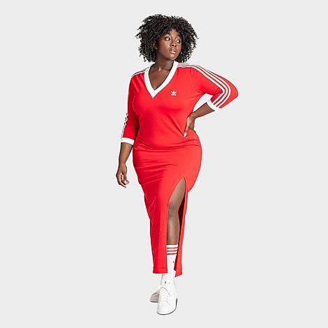 adidas Womens adicolor Classics 3 Stripes V-Neck Midi Dress Product Image
