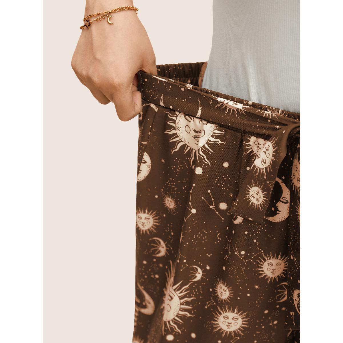 Plus Size Silhouette Floral Print Ties Side Seam Pocket Pants Women Yellowishbrown Timeless Wide Leg High Rise Elegant Pants BloomChic 26/4X Product Image