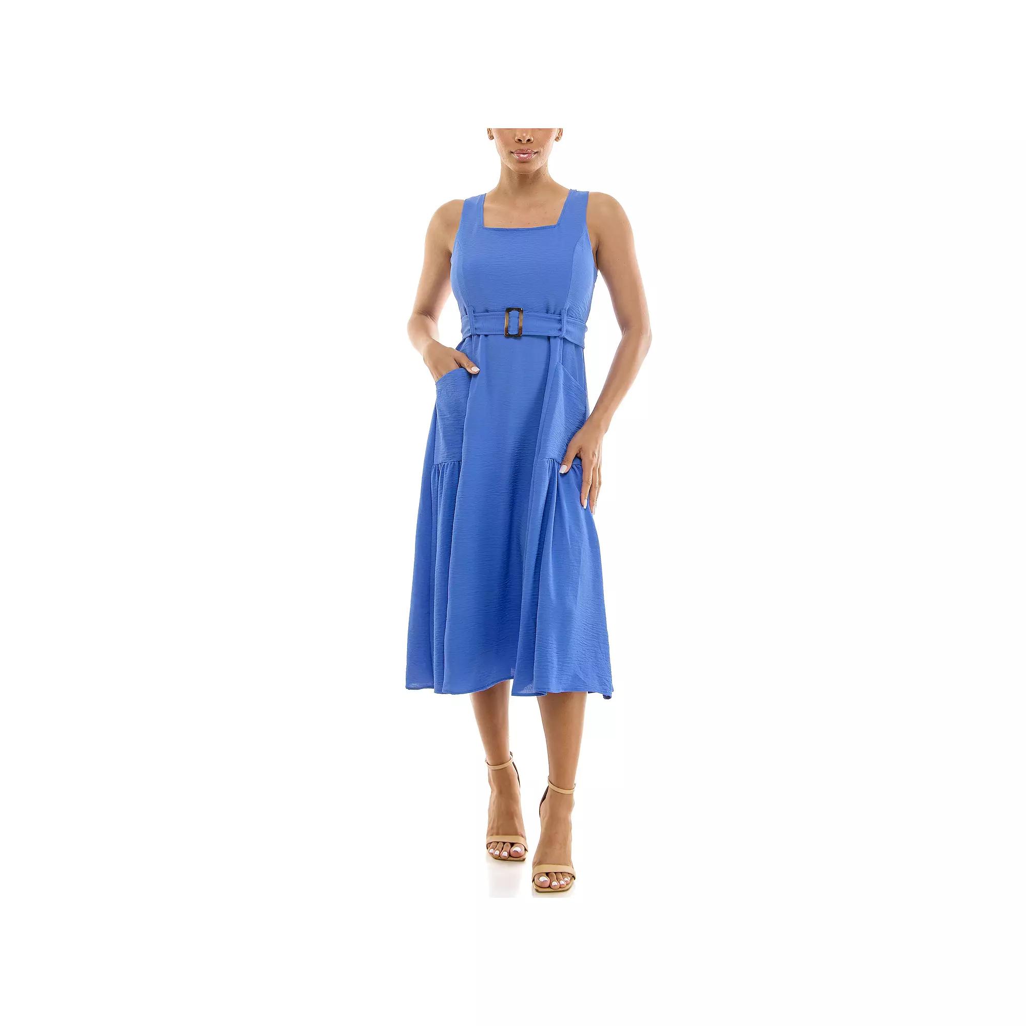 Women's Nina Leonard Square Neck Self Sash Dress,  Product Image