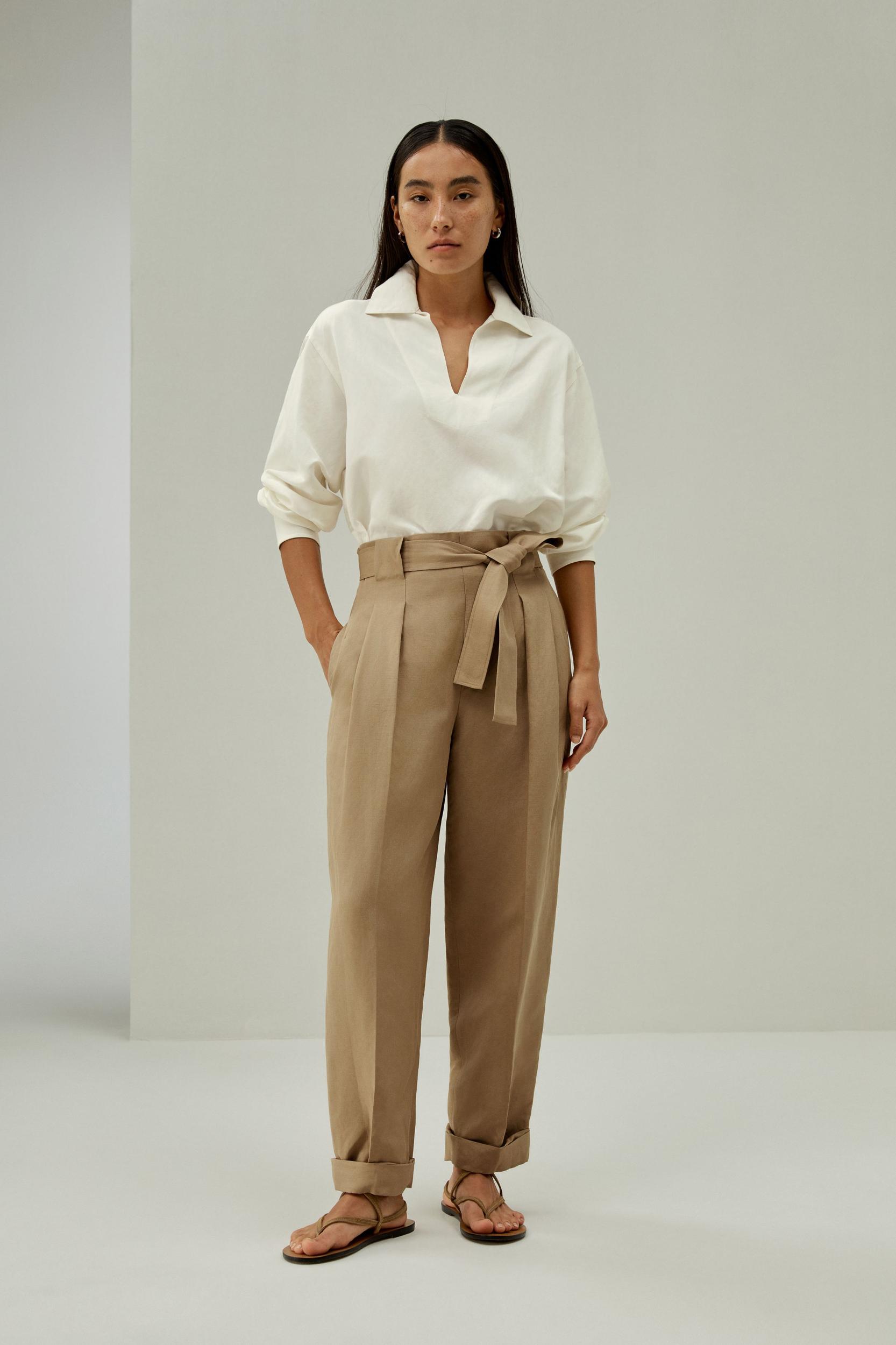 Breathable Silk-Linen Blend Tapered Pants Product Image
