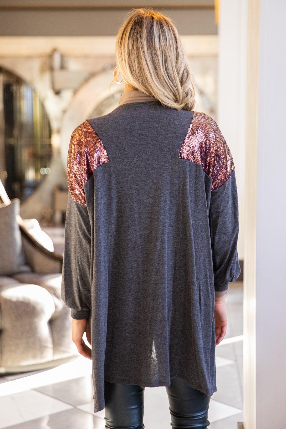Grey Cardigan With Sequin Shoulders Product Image