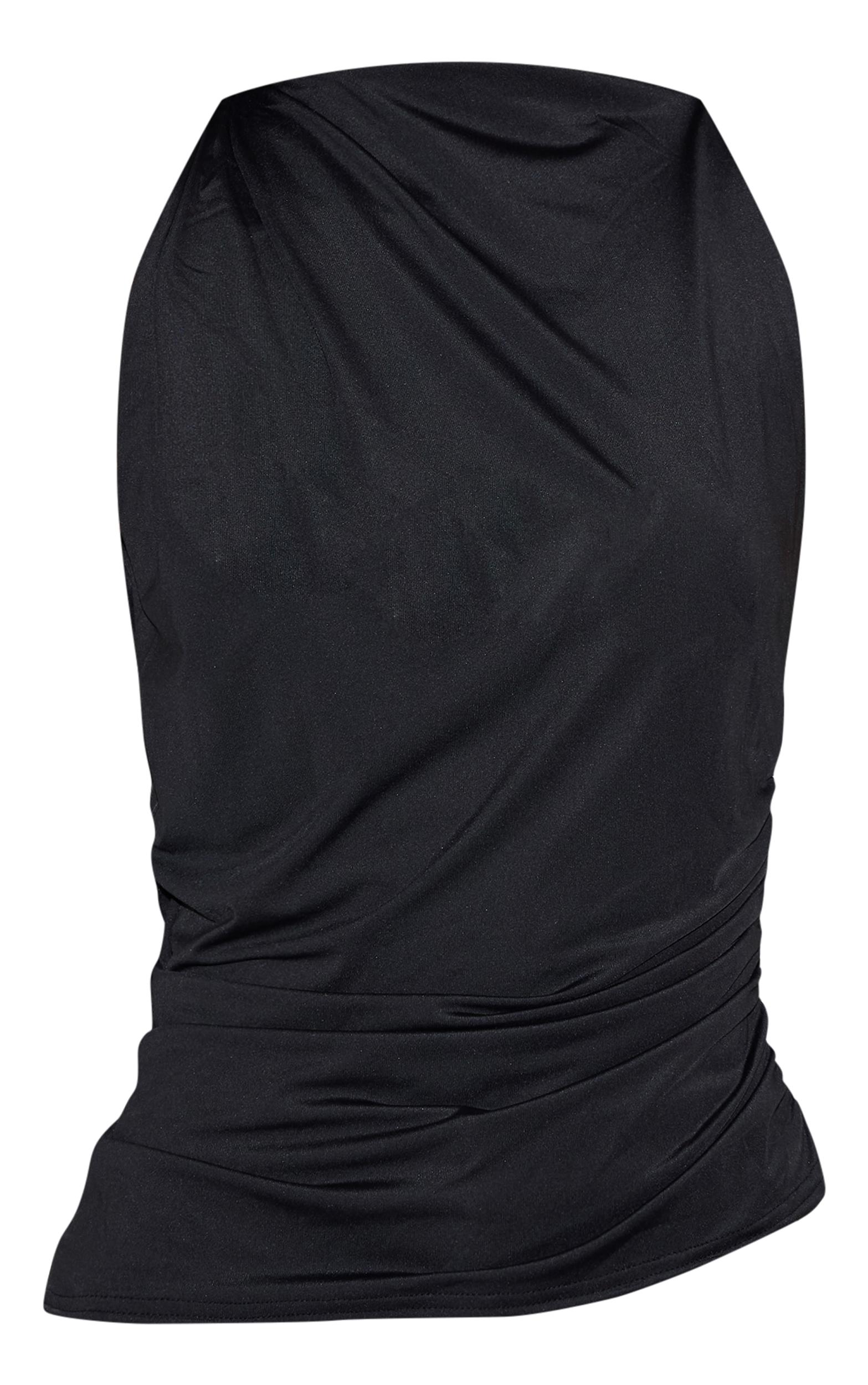 Black Slinky Ruched Side Shoulder Detail Top Product Image