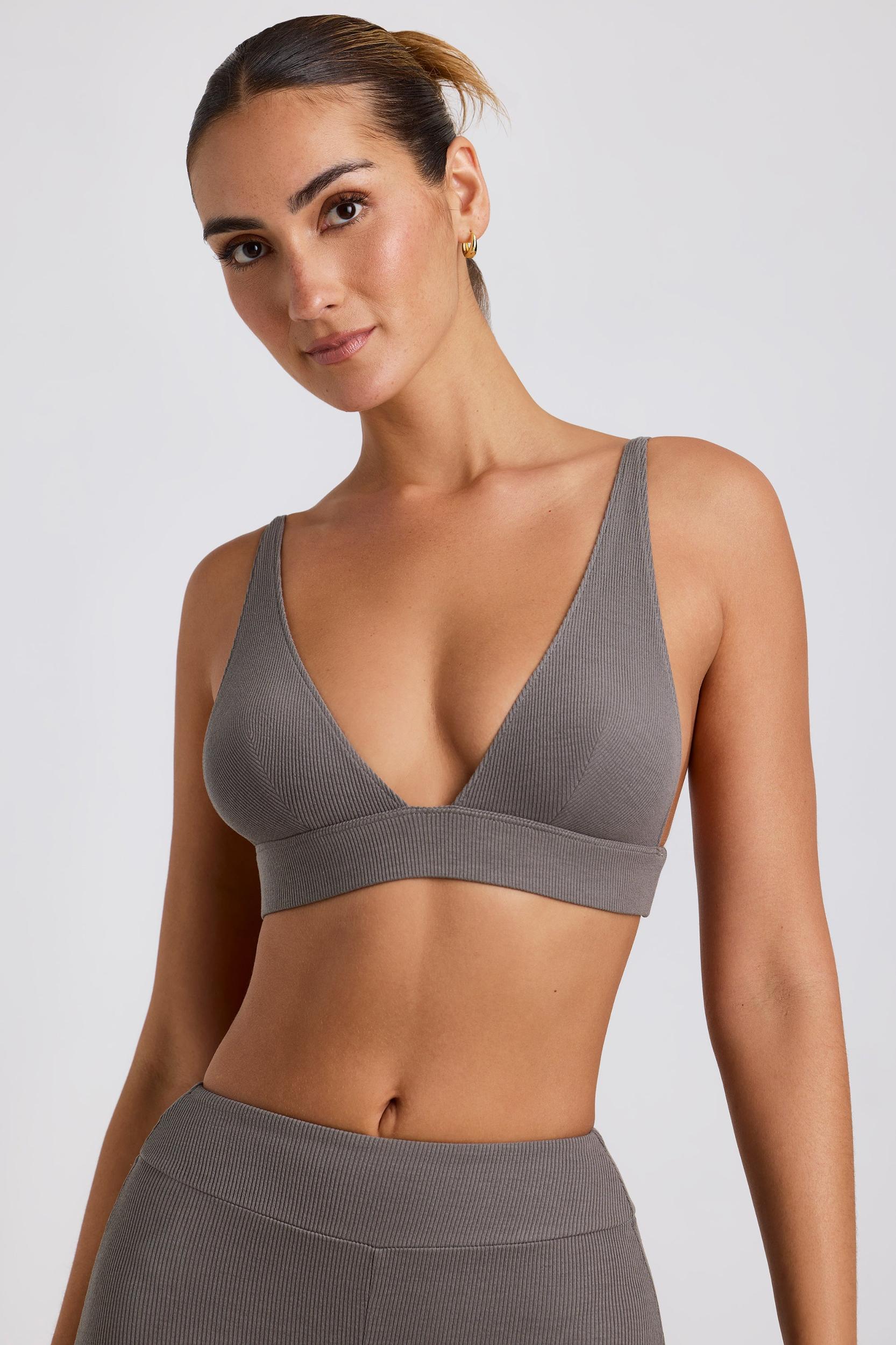 Ribbed Modal Triangle Bralette in Grey Product Image