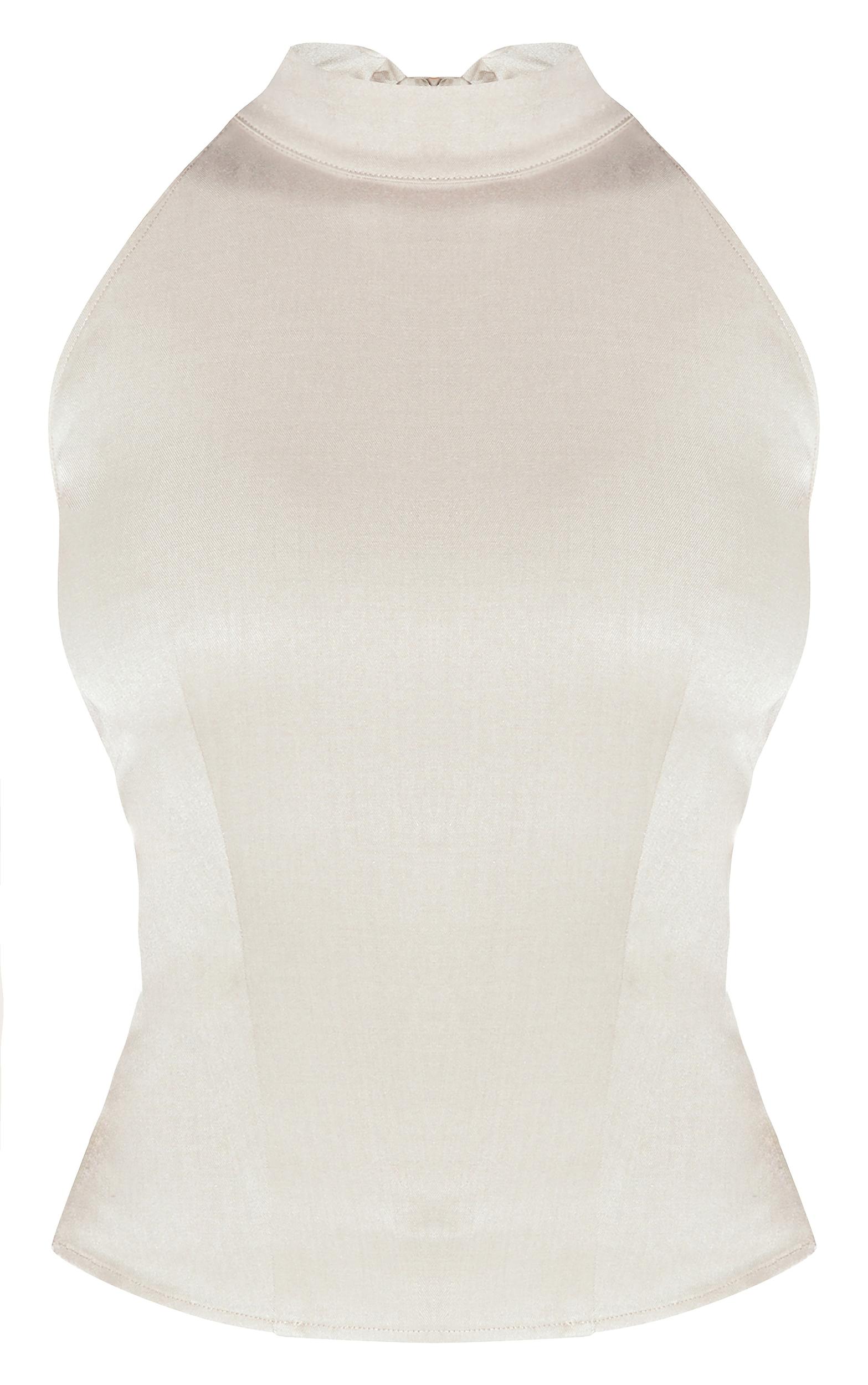 Mushroom Woven High Neck Tie Detail Top Product Image