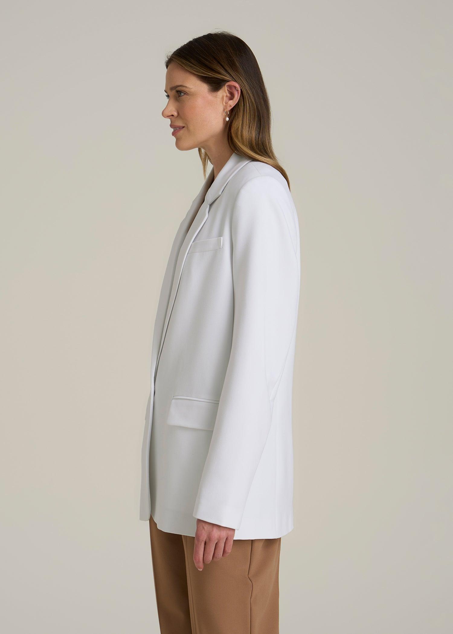 Boyfriend Fit Single-Button Blazer for Tall Women in Optic White Female Product Image
