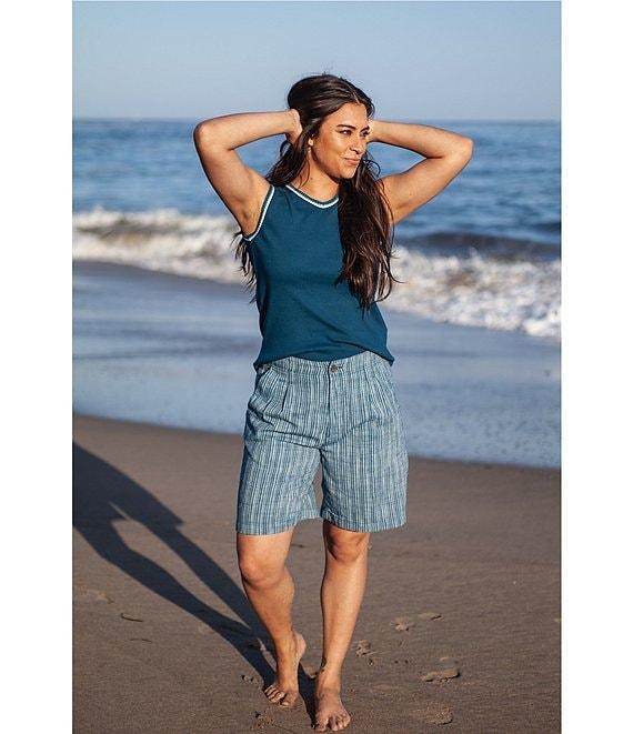 Aventura Leni Stripe Print Linen Blend Pleated Bermuda Shorts Product Image
