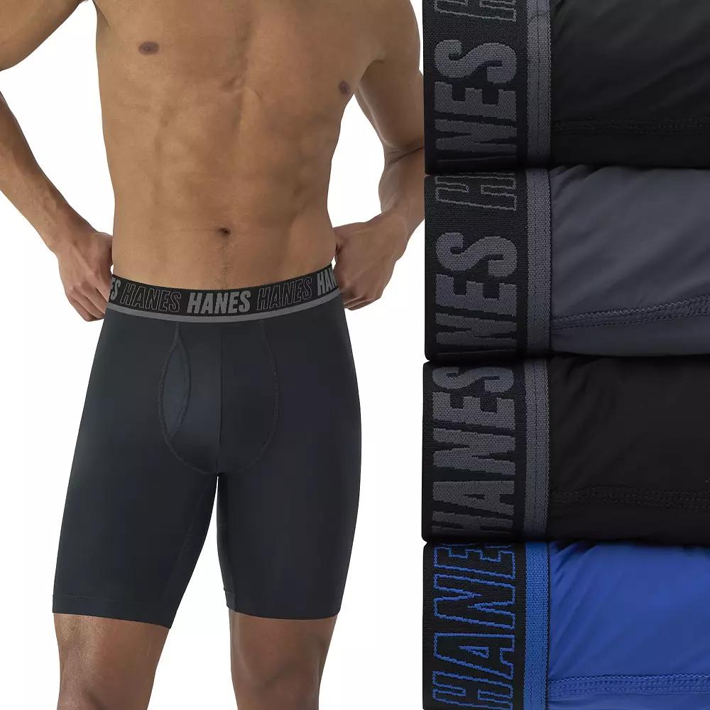 Men's Hanes Moves 4-Pack Ultimate Anti-Chafe 8" Long Leg Boxer Briefs with Total Support Pouch and X-Temp,  Product Image