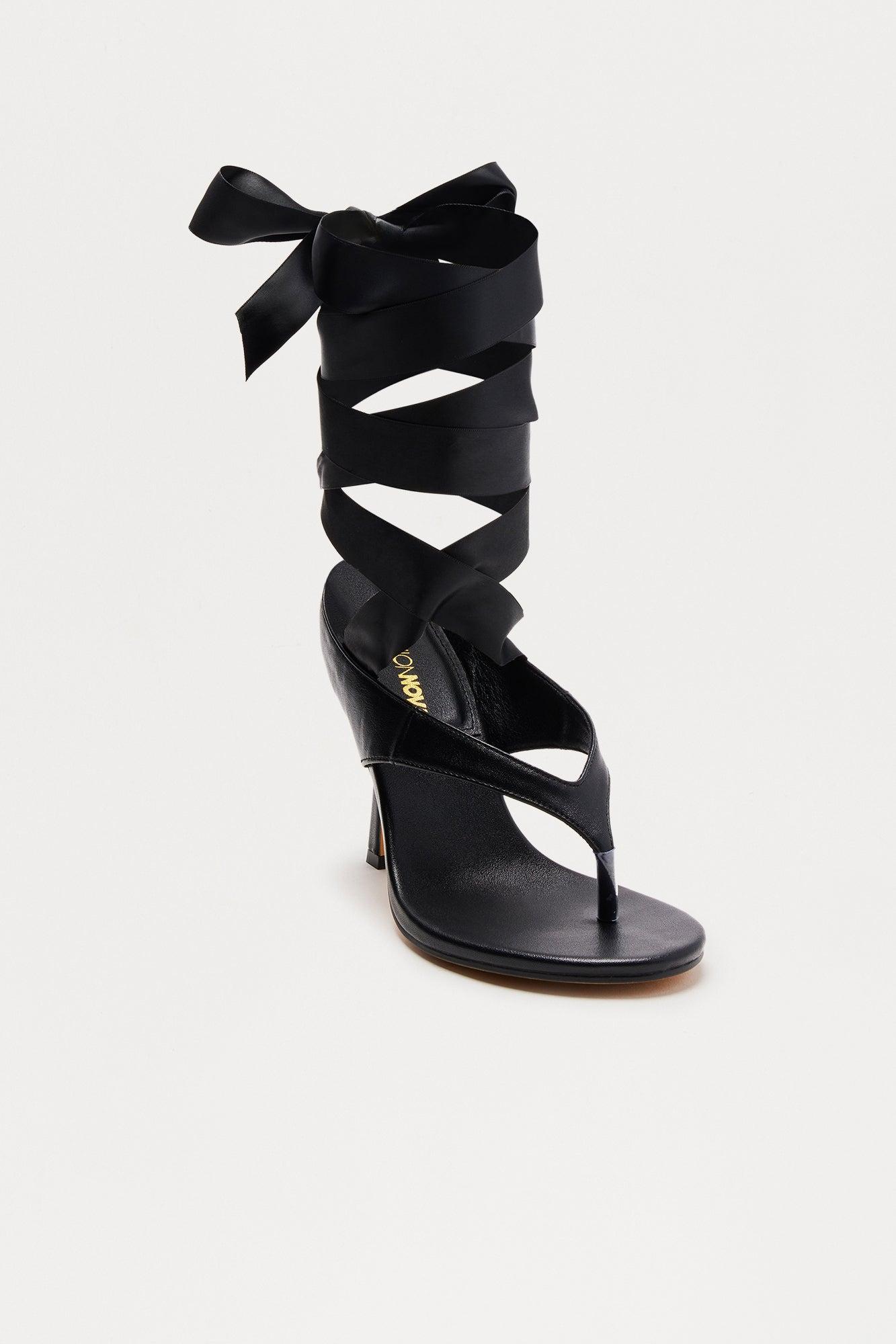 Felia Ribbon Wrap Up Heels - Black Female Product Image